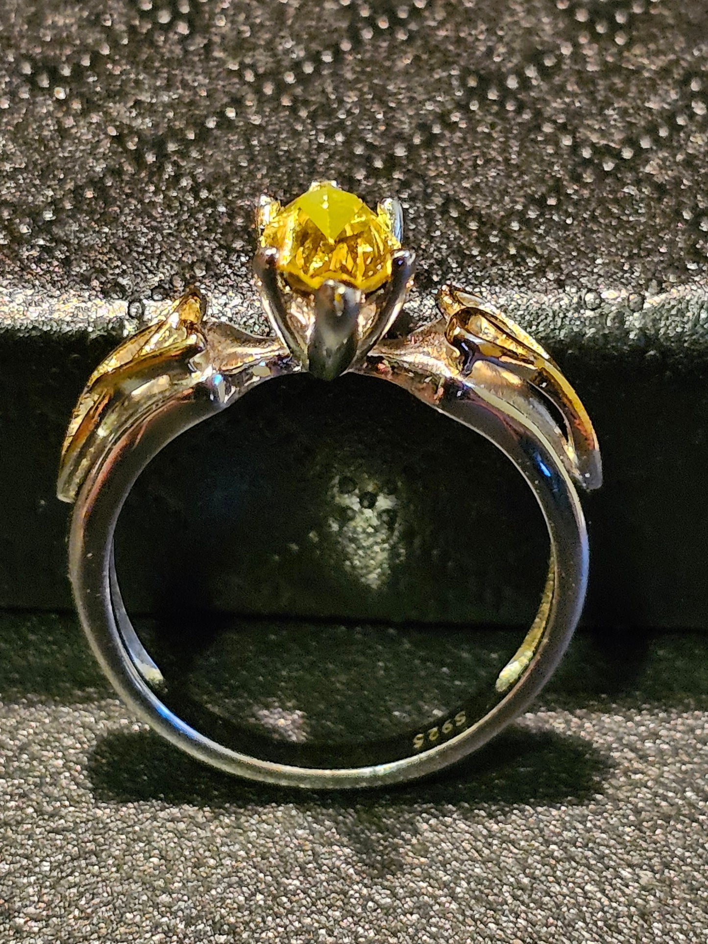 Cadmium Glass Marquise cut Ring size 6 to 9 new Sterling Silver with vintage 10x5 mm Cadmium glass stone that glows under black / UV light