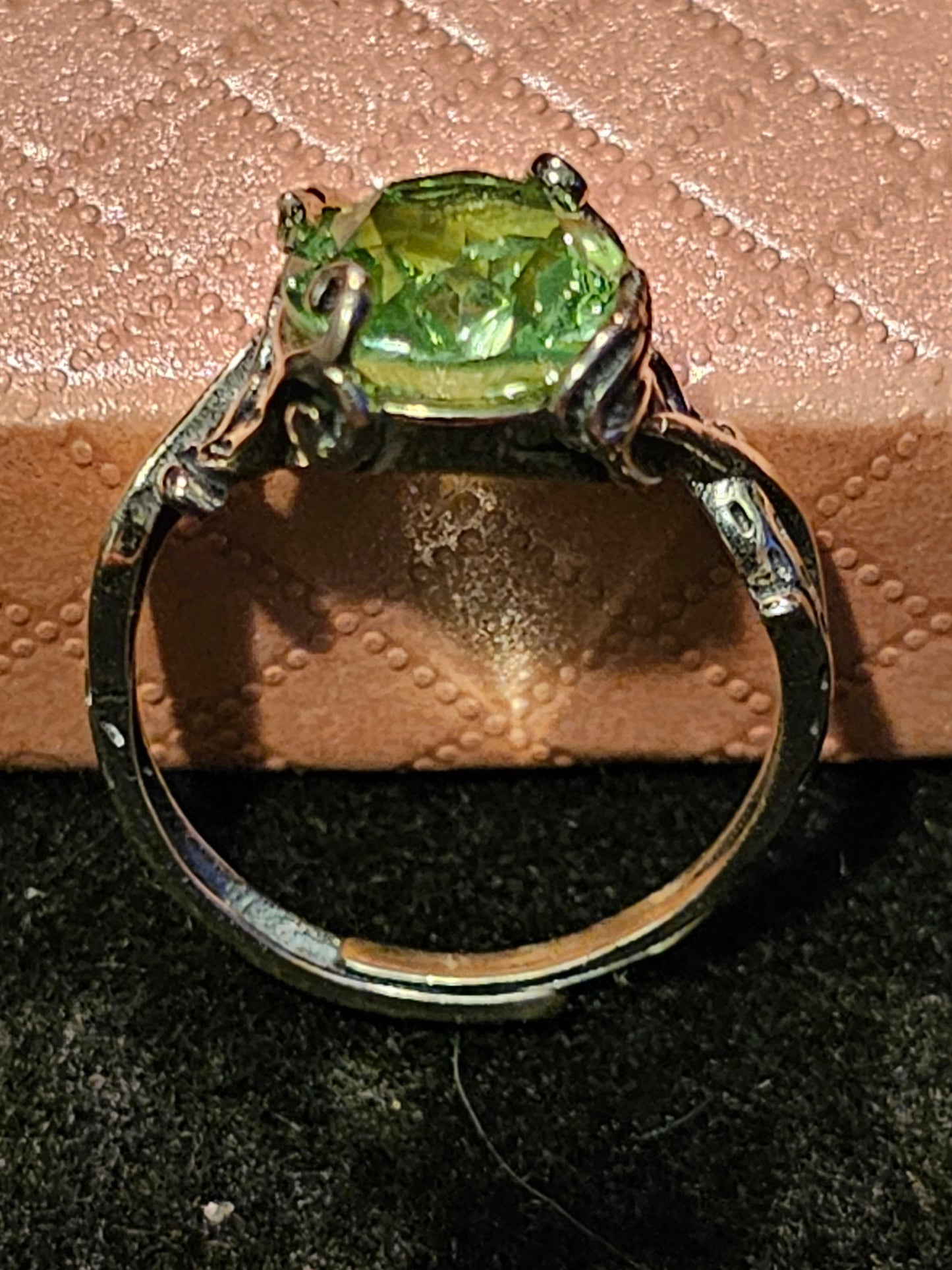 Uranium Glass Adjustable Ring in Sterling Silver with large Oval cut vintage Uranium glass oval stone glows under black / UV light