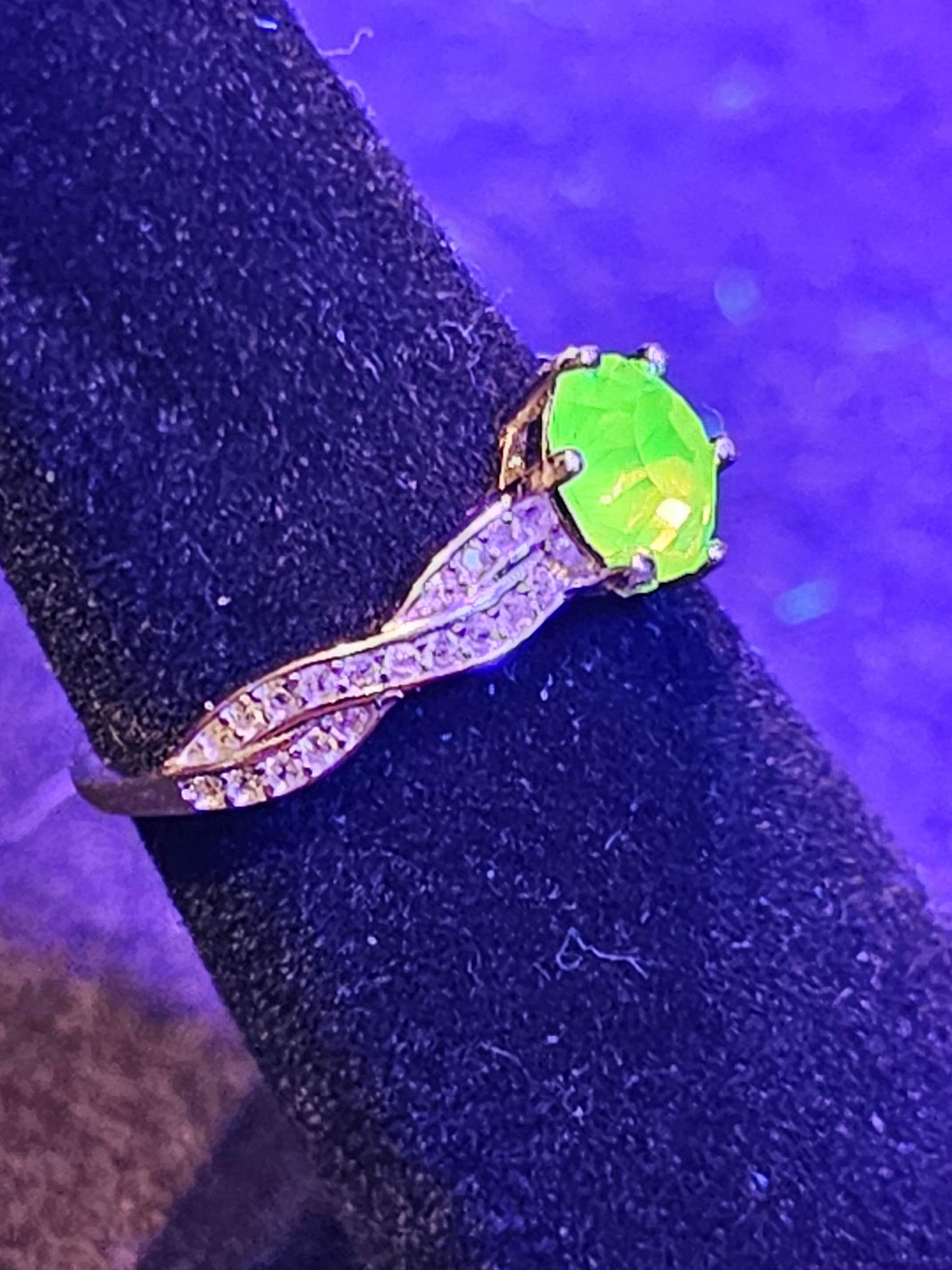 Uranium Glass Round cut Ring size 6 through 10 Sterling Silver with a vintage Pink Uranium glass stone that glows under black / UV light