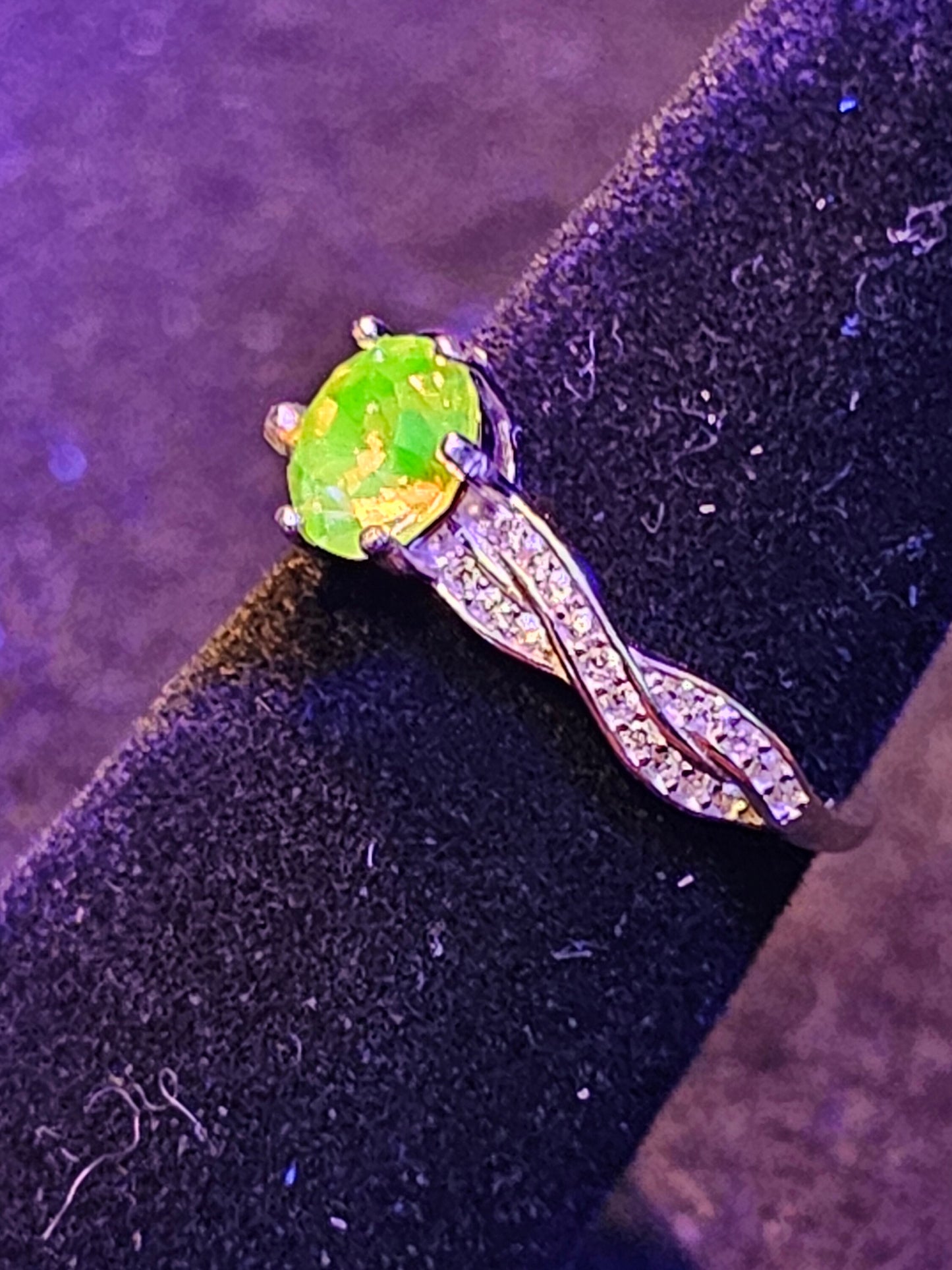 Uranium Glass Round cut Ring size 6 through 10 Sterling Silver with a vintage Pink Uranium glass stone that glows under black / UV light