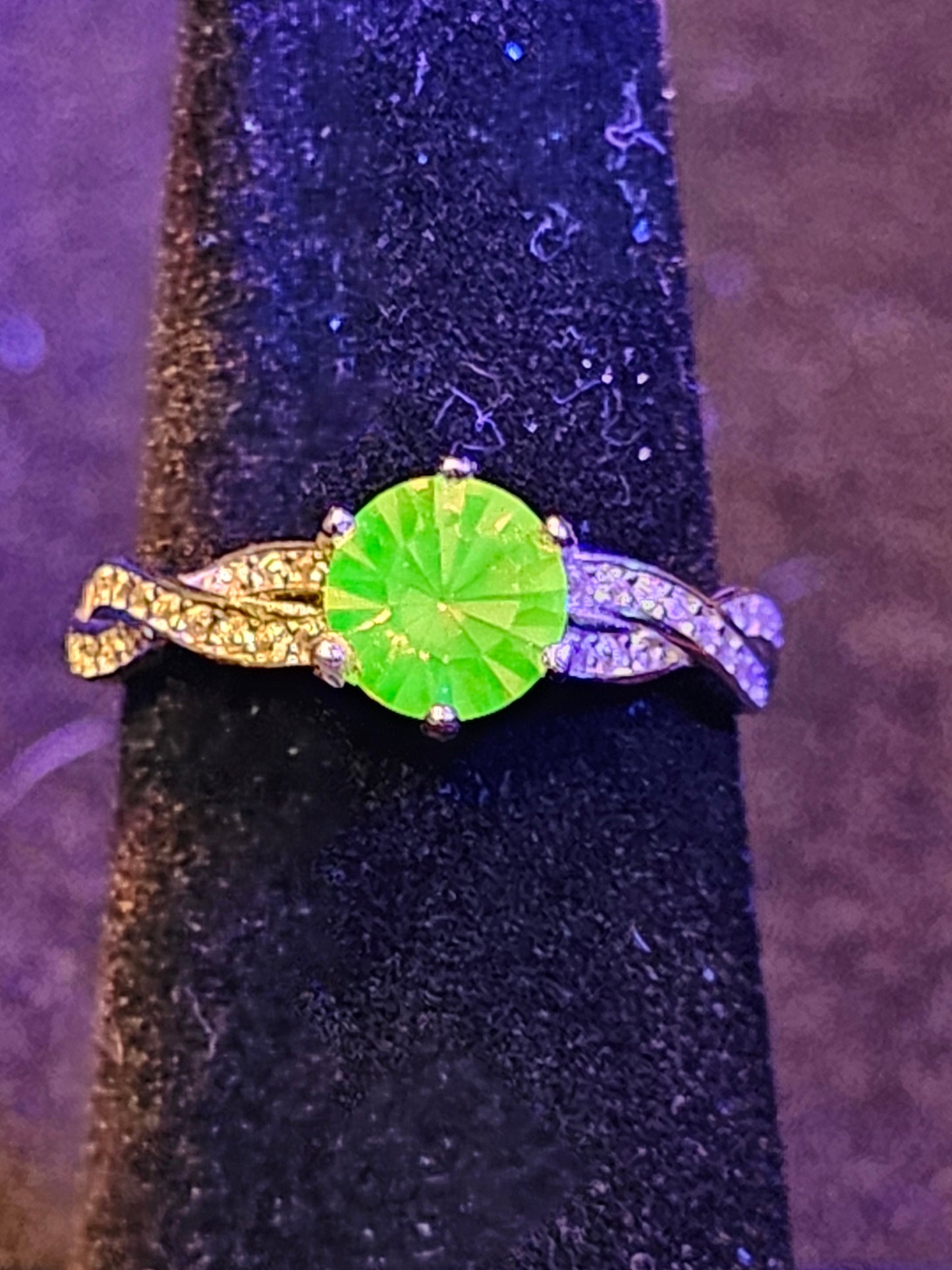 Uranium Glass Round cut Ring size 6 through 10 Sterling Silver with a vintage Pink Uranium glass stone that glows under black / UV light