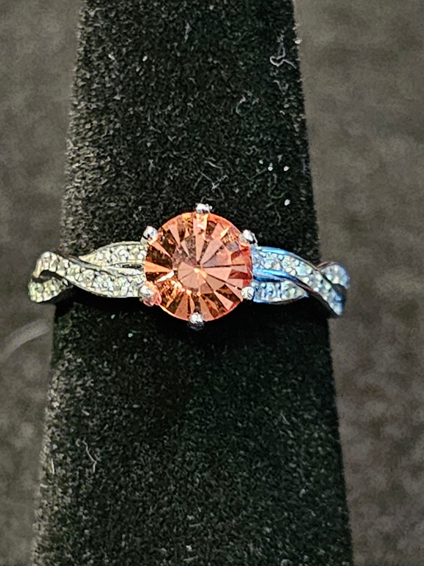 Uranium Glass Round cut Ring size 6 through 10 Sterling Silver with a vintage Pink Uranium glass stone that glows under black / UV light