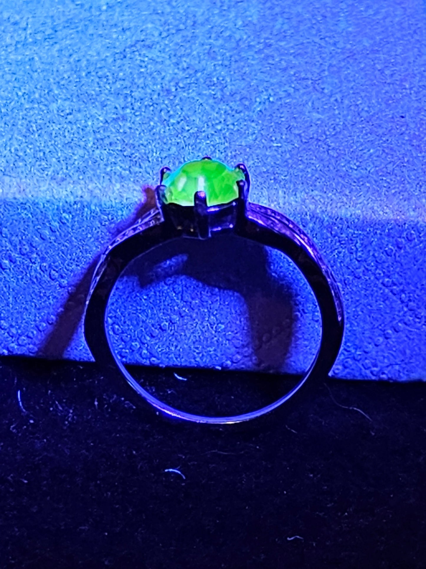 Uranium Glass Round cut Ring size 6 through 10 Sterling Silver with a vintage Pink Uranium glass stone that glows under black / UV light