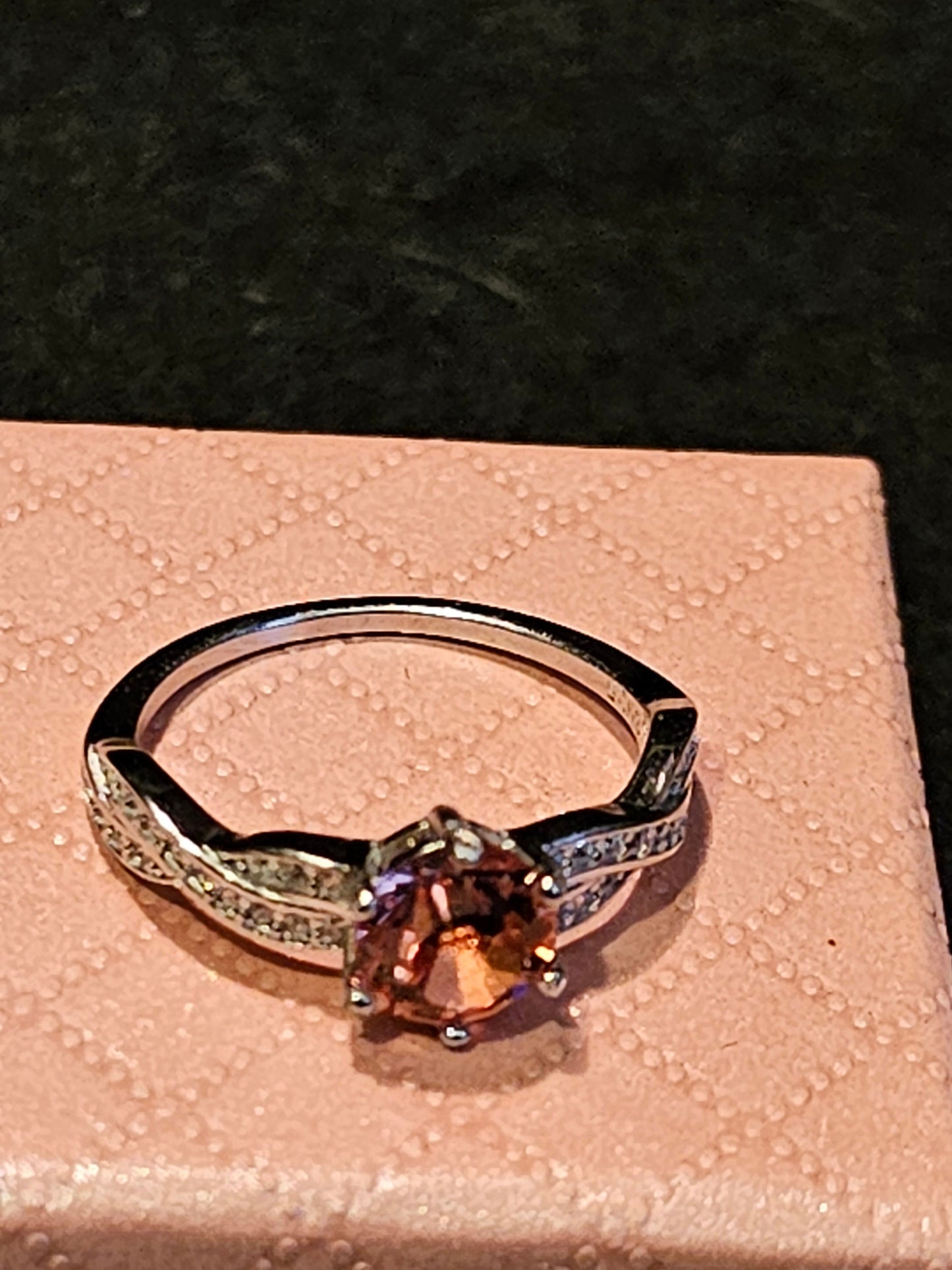 Uranium Glass Round cut Ring size 6 through 10 Sterling Silver with a vintage Pink Uranium glass stone that glows under black / UV light