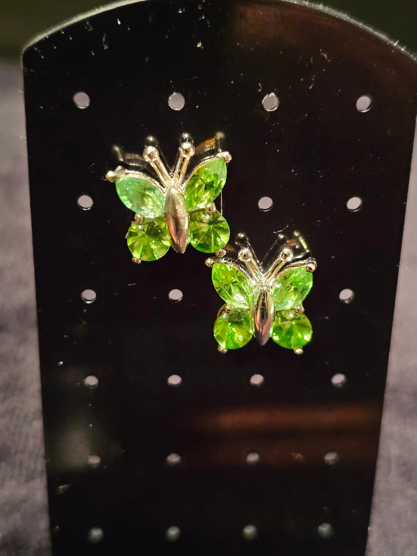 Uranium Glass Earrings in new Sterling Silver butterfly design with Vintage Uranium Glass stones, glows under black/UV light
