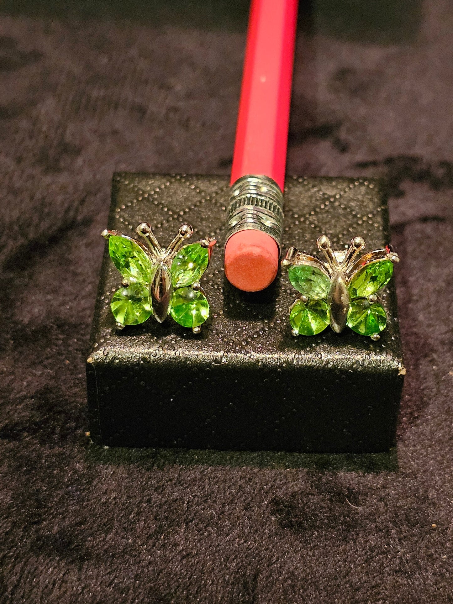 Uranium Glass Earrings in new Sterling Silver butterfly design with Vintage Uranium Glass stones, glows under black/UV light