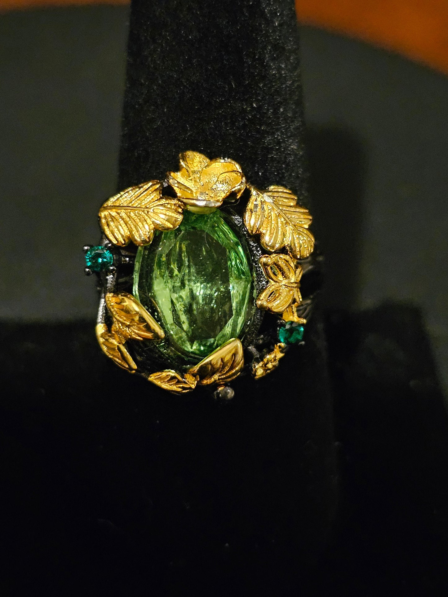 Uranium Glass Adjustable Ring in new Sterling Silver Italian style with large vintage Uranium glass Oval stone glows under black / UV light