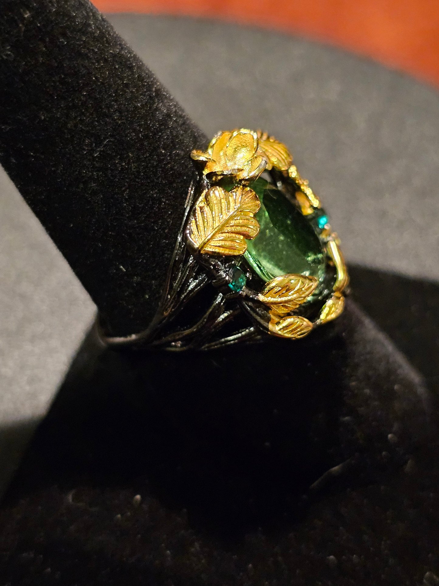Uranium Glass Adjustable Ring in new Sterling Silver Italian style with large vintage Uranium glass Oval stone glows under black / UV light