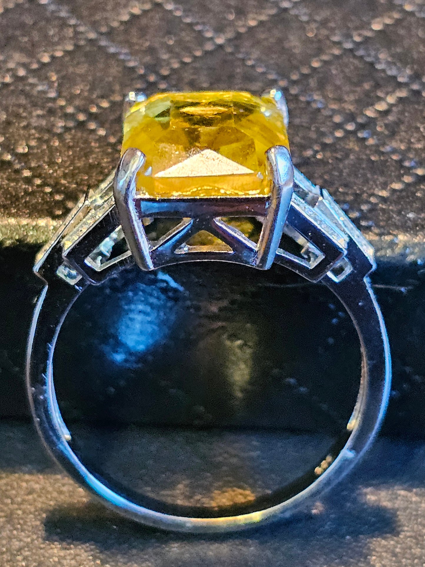 Uranium Glass Ring new Sterling Silver in a size 7 with a vintage Yellow Emerald cut Uranium glass stone that glows under black / UV light