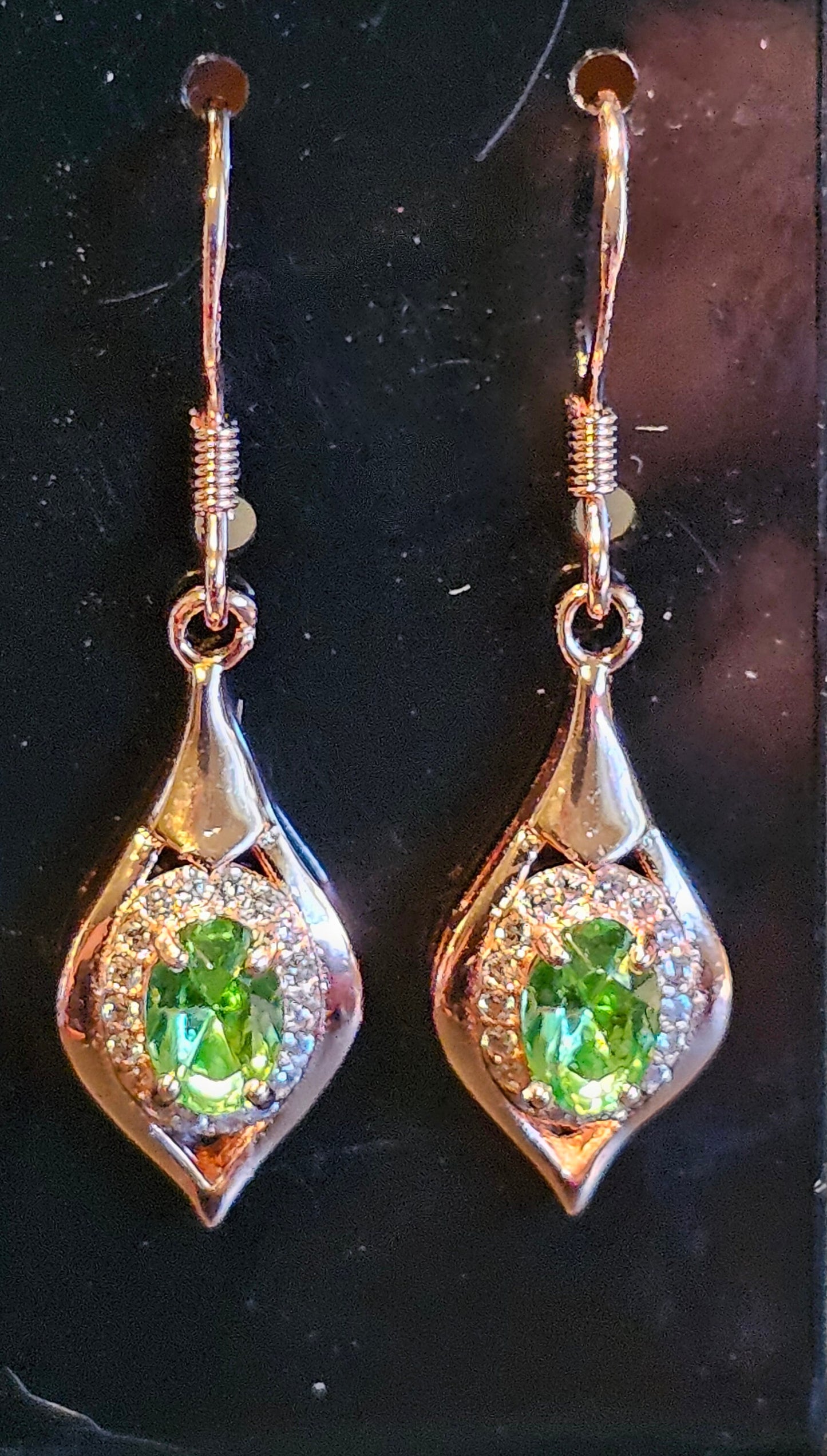 Uranium Glass Earrings in new White, Yellow, or Rose Gold plated Sterling Silver with Vintage Uranium Glass stones, glows under black/UV lig
