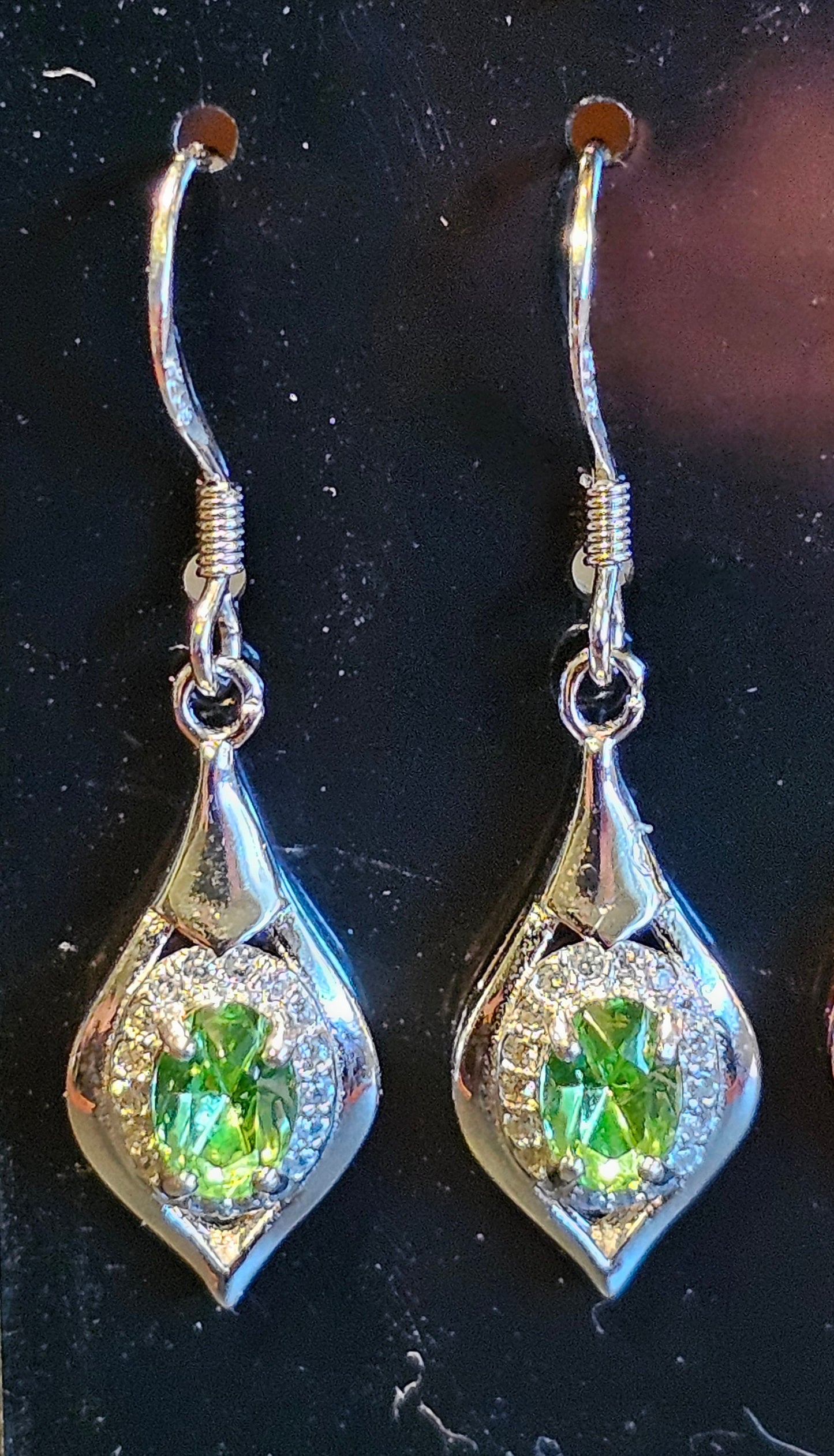 Uranium Glass Earrings in new White, Yellow, or Rose Gold plated Sterling Silver with Vintage Uranium Glass stones, glows under black/UV lig