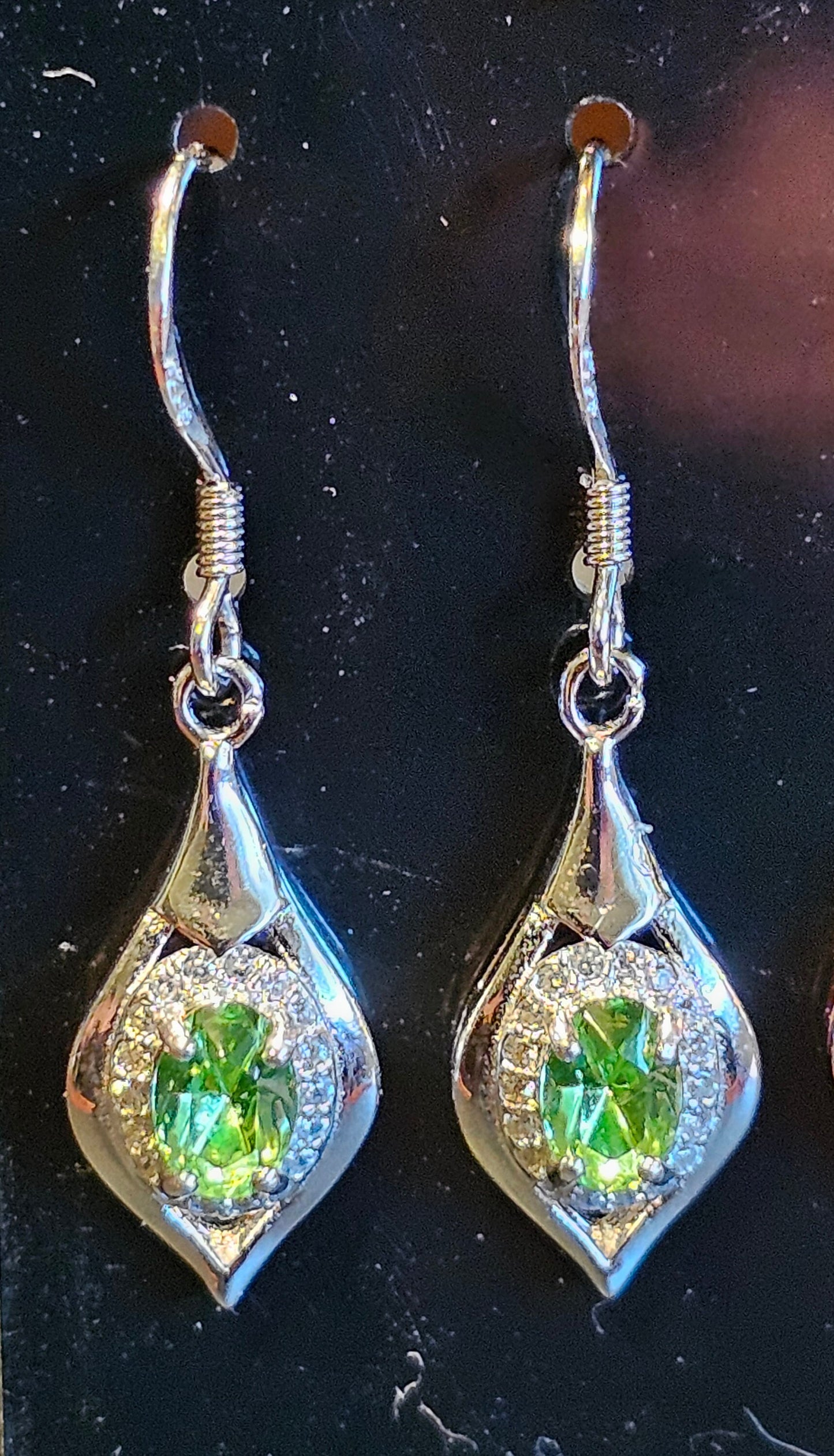 Uranium Glass Earrings in new White, Yellow, or Rose Gold plated Sterling Silver with Vintage Uranium Glass stones, glows under black/UV lig