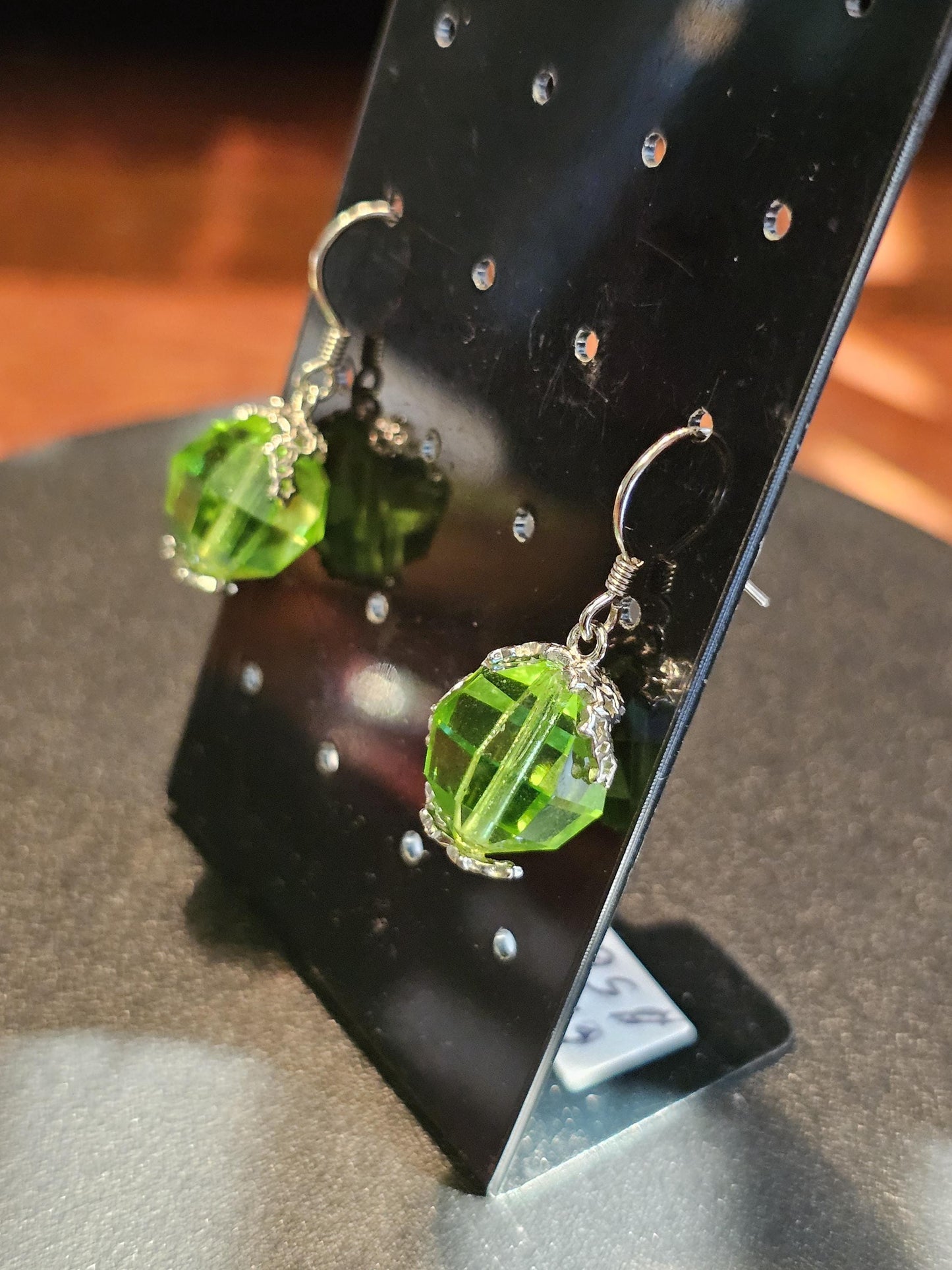 Uranium Glass Earrings with large vintage 12mm round cut Uranium Glass beads in new Sterling Silver that glow under black / UV light
