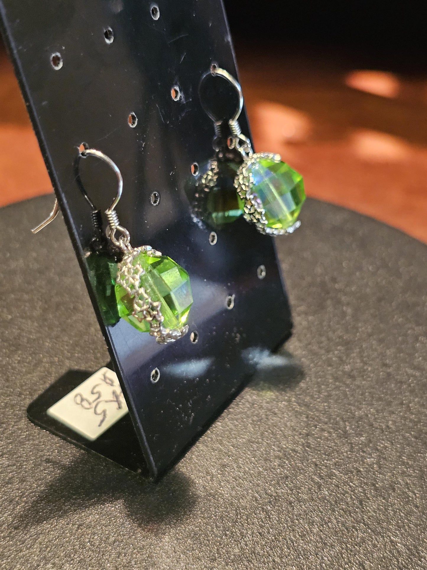 Uranium Glass Earrings with large vintage 12mm round cut Uranium Glass beads in new Sterling Silver that glow under black / UV light