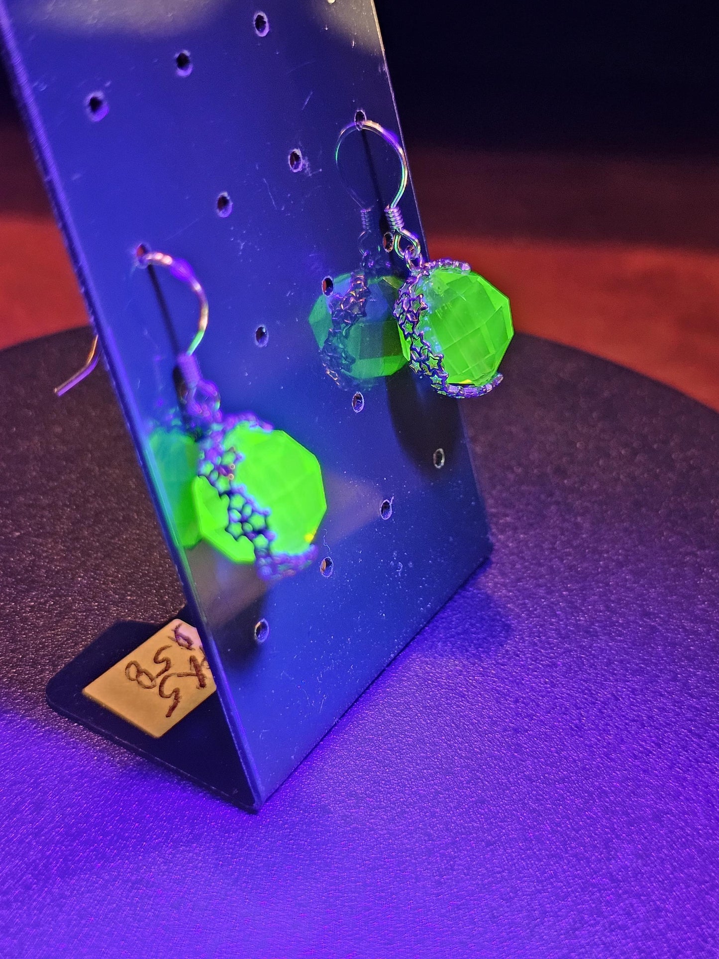Uranium Glass Earrings with large vintage 12mm round cut Uranium Glass beads in new Sterling Silver that glow under black / UV light