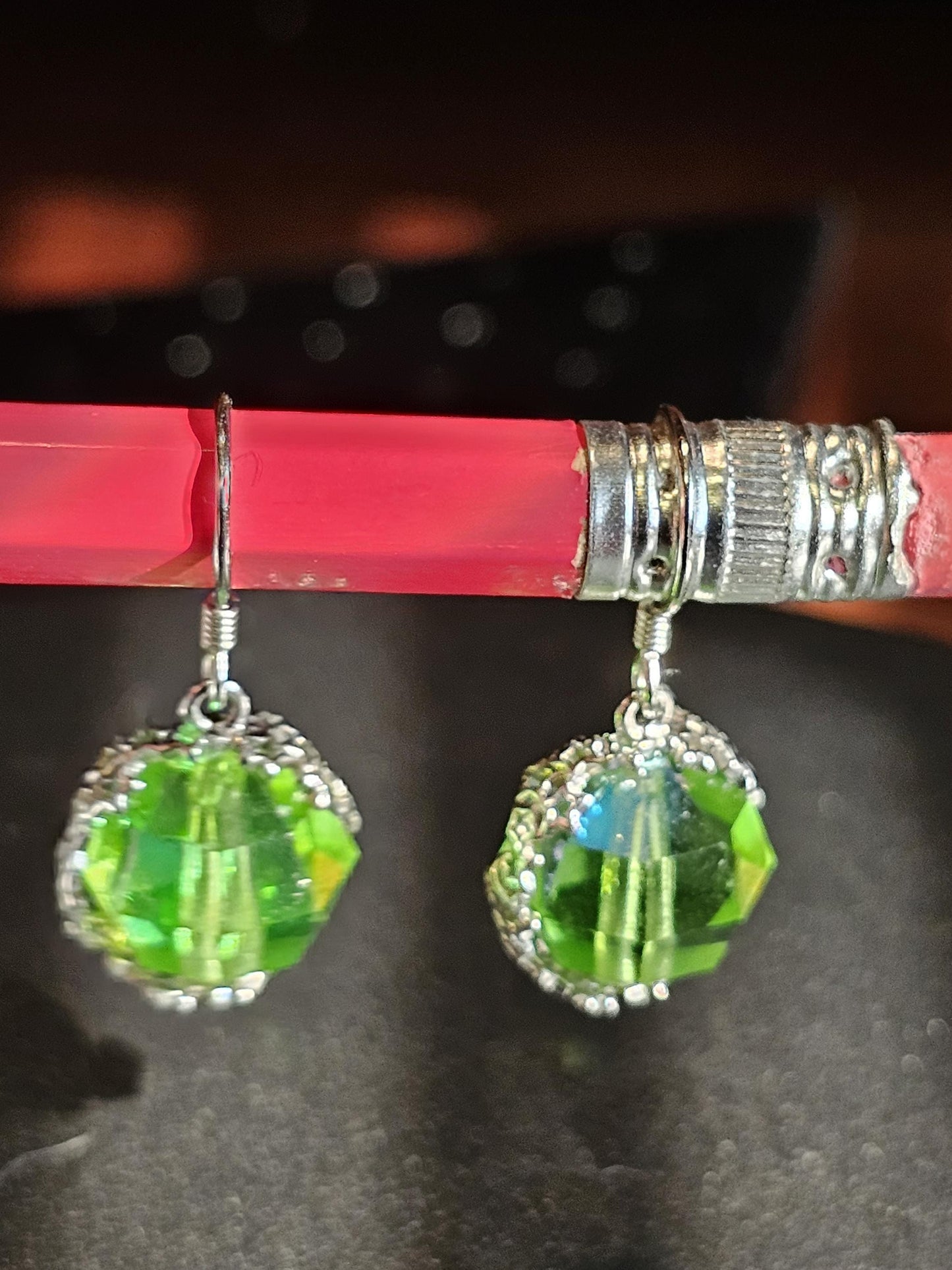 Uranium Glass Earrings with large vintage 12mm round cut Uranium Glass beads in new Sterling Silver that glow under black / UV light