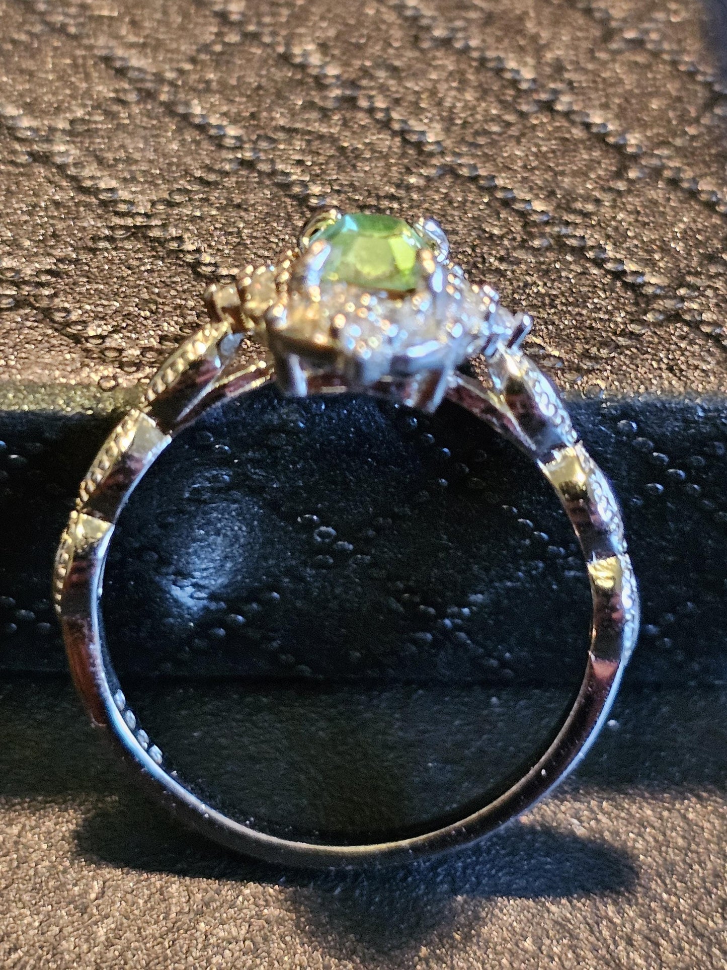 Uranium Glass Emerald cut Ring size 5 to 12 new Silver plated with a vintage 7x5 mm Uranium glass stone that glows under black/UV light