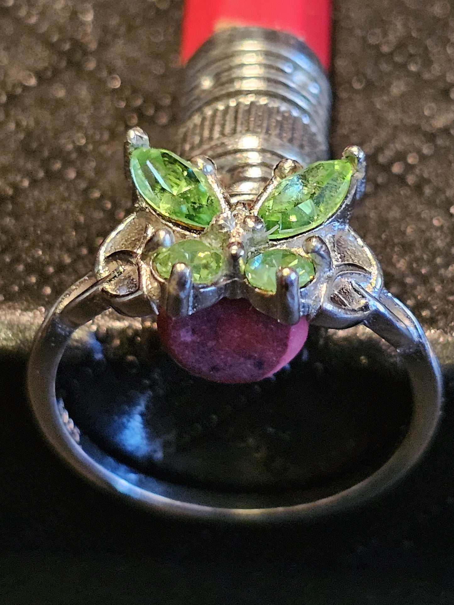 Uranium Glass Butterfly Ring in size 7 in new Sterling Silver with vintage Uranium glass stones that glows under black / UV light