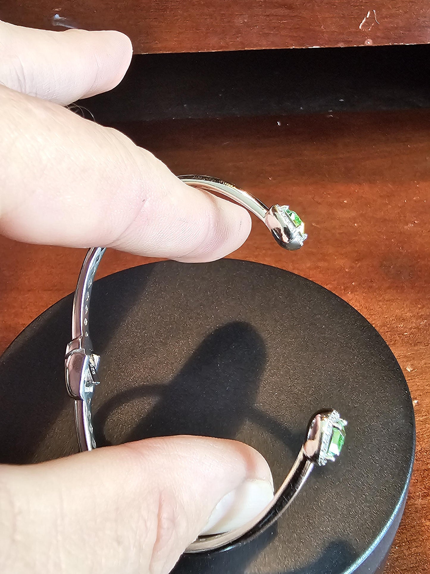 Uranium Glass Bracelet new Sterling Silver with a vintage Uranium glass Princess cut stones that glows under black / UV light