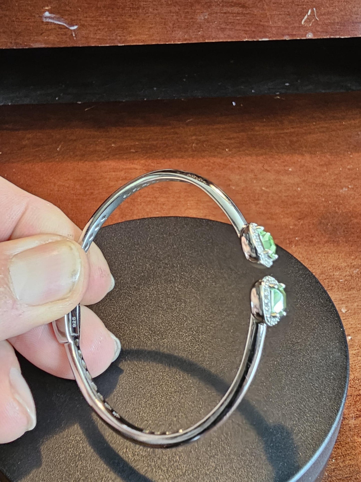 Uranium Glass Bracelet new Sterling Silver with a vintage Uranium glass Princess cut stones that glows under black / UV light