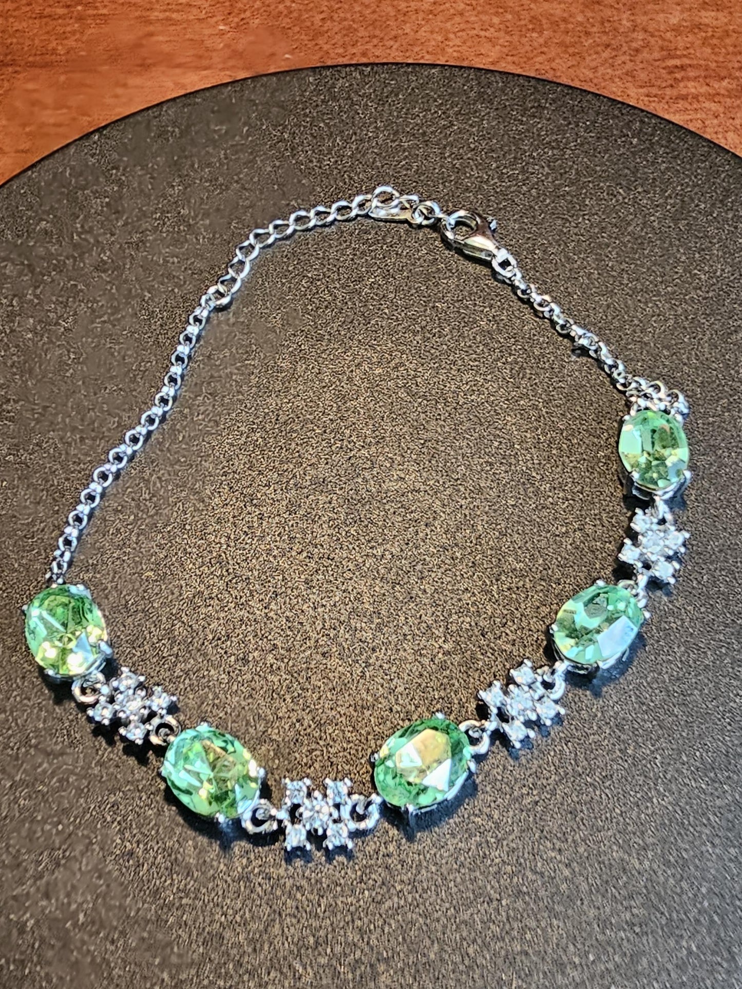 Uranium Glass Bracelet new Sterling Silver with five vintage 8x6 mm Uranium glass Oval cut stones that glows under black / UV light