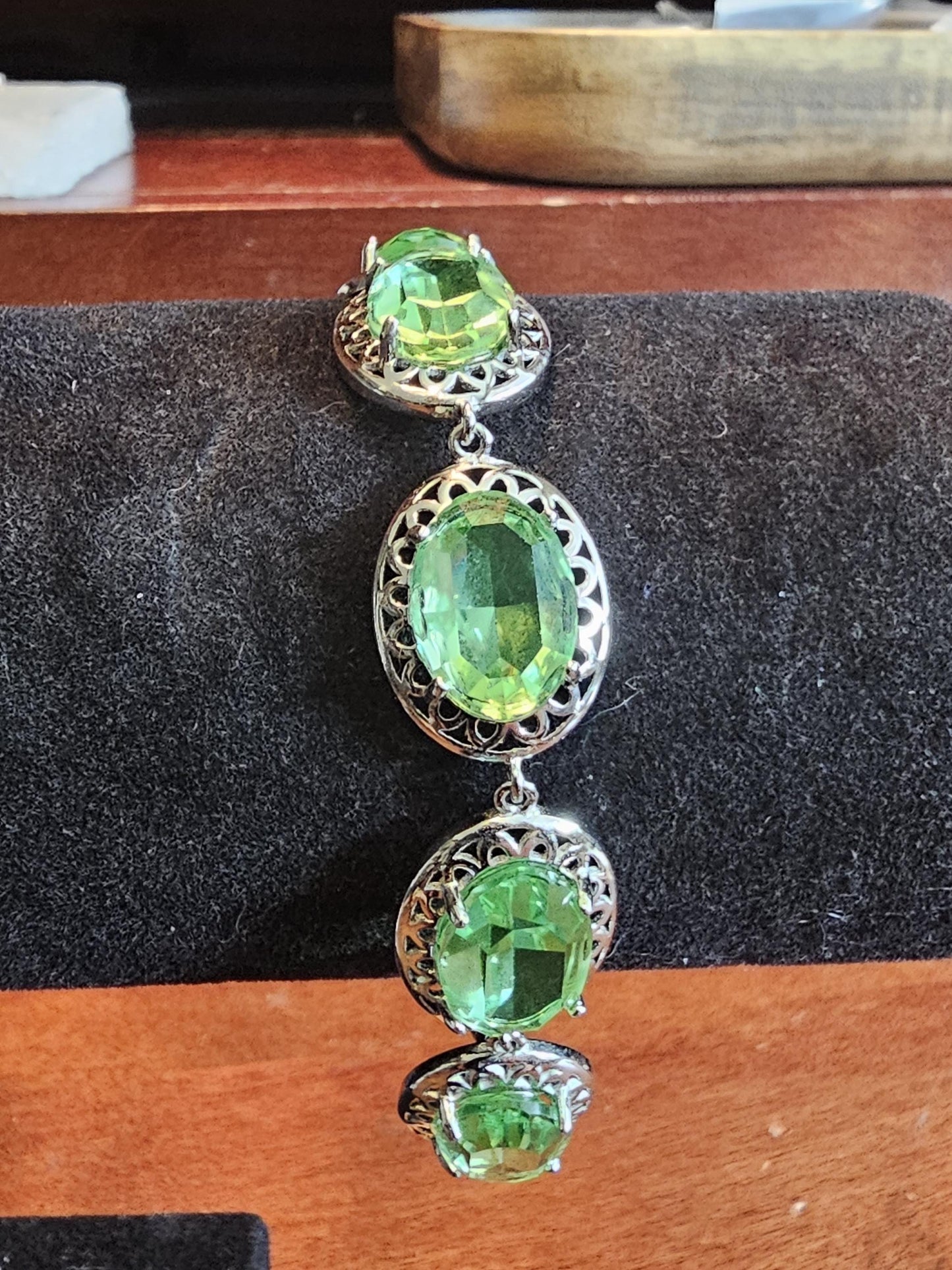 Uranium Glass Bracelet new Sterling Silver with five vintage Uranium glass Oval cut stones a large 14x10mm that glows under black / UV light