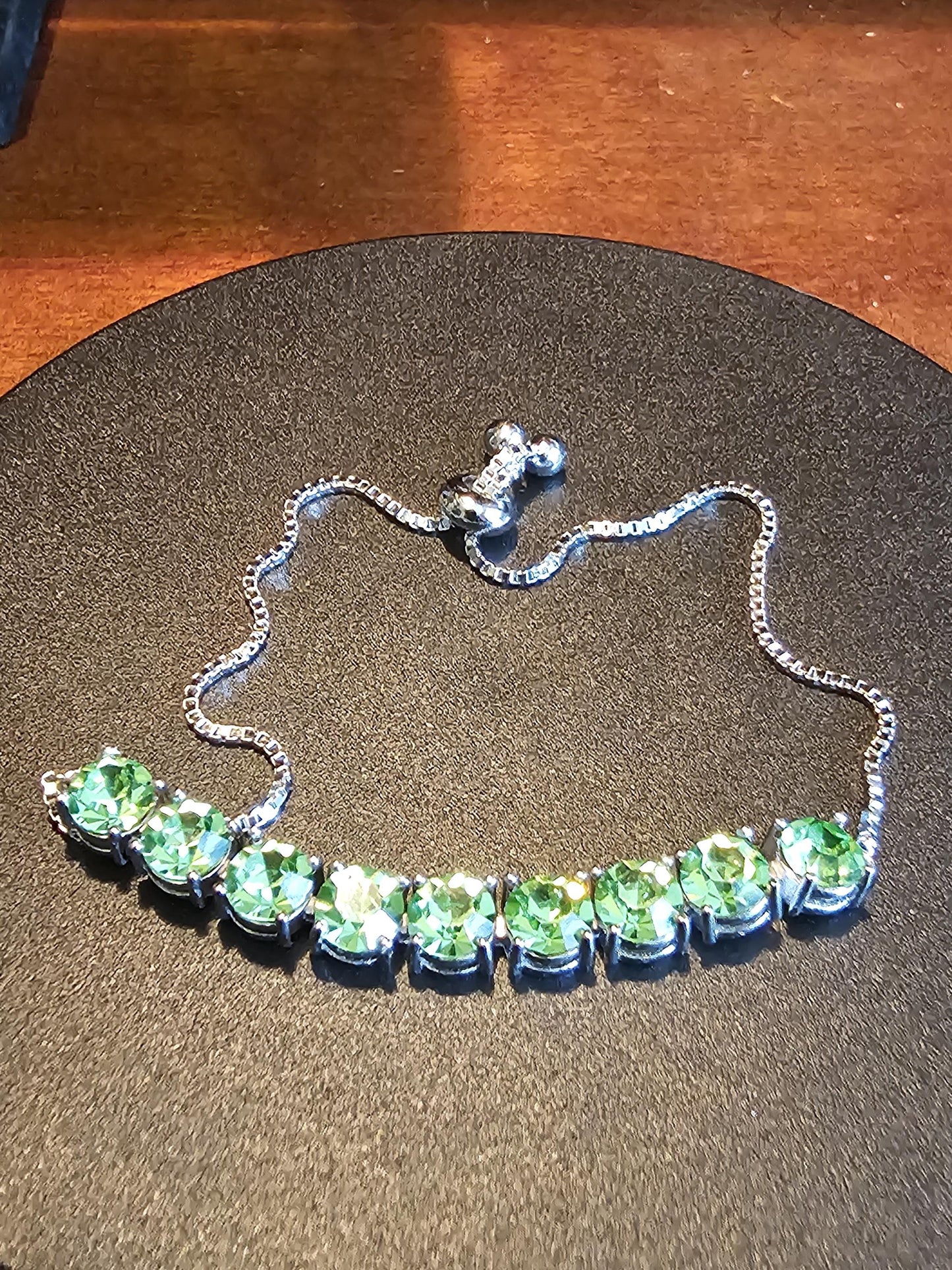 Uranium Glass Bracelet new Sterling Silver with 9 vintage Uranium glass Round cut stones in 6 mm that glow under black / UV light.