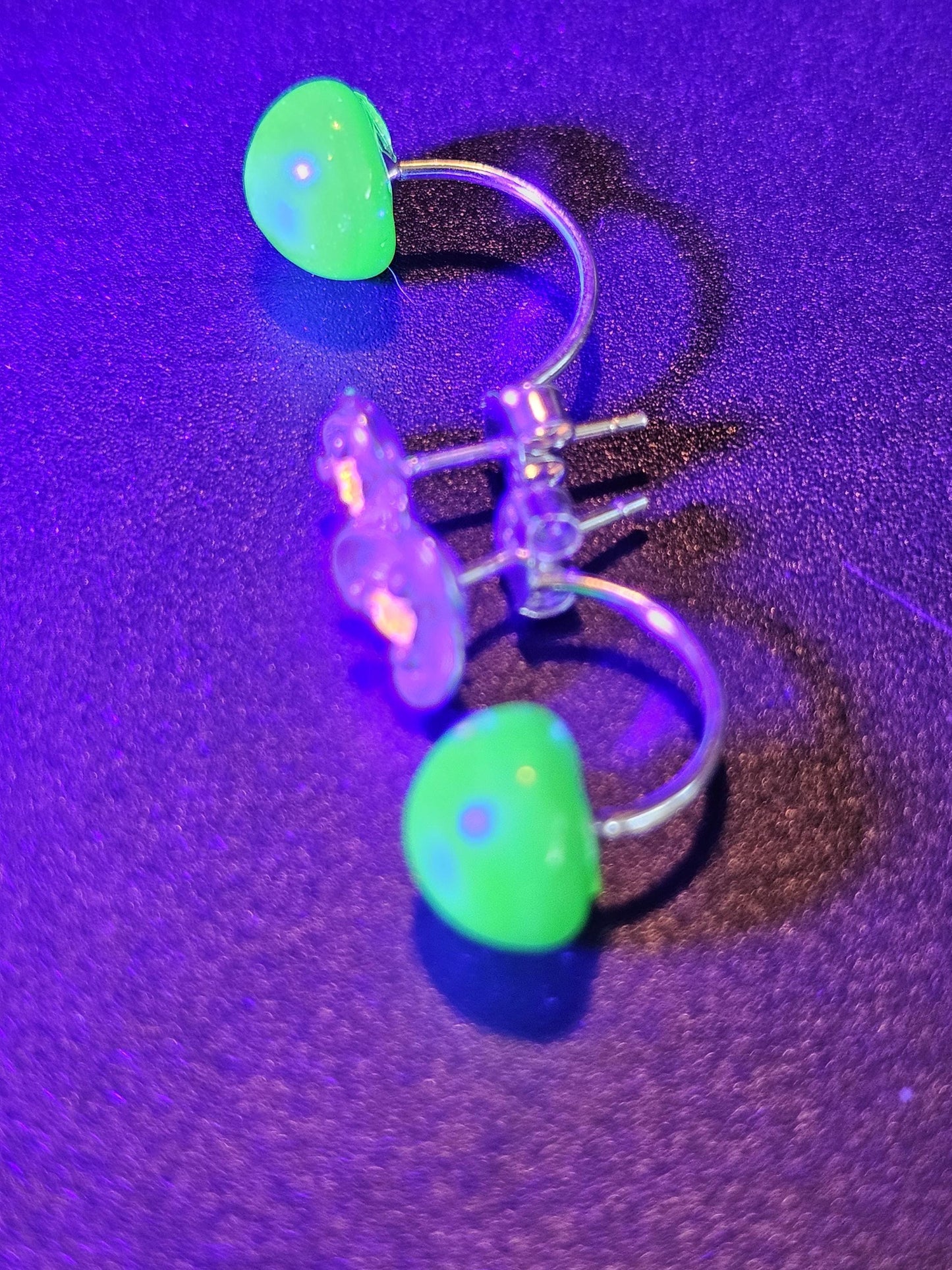 Uranium Glass Earrings with Vintage Dark Green 9 mm round cut Uranium Glass stones in new Sterling Silver that glow under black/UV light