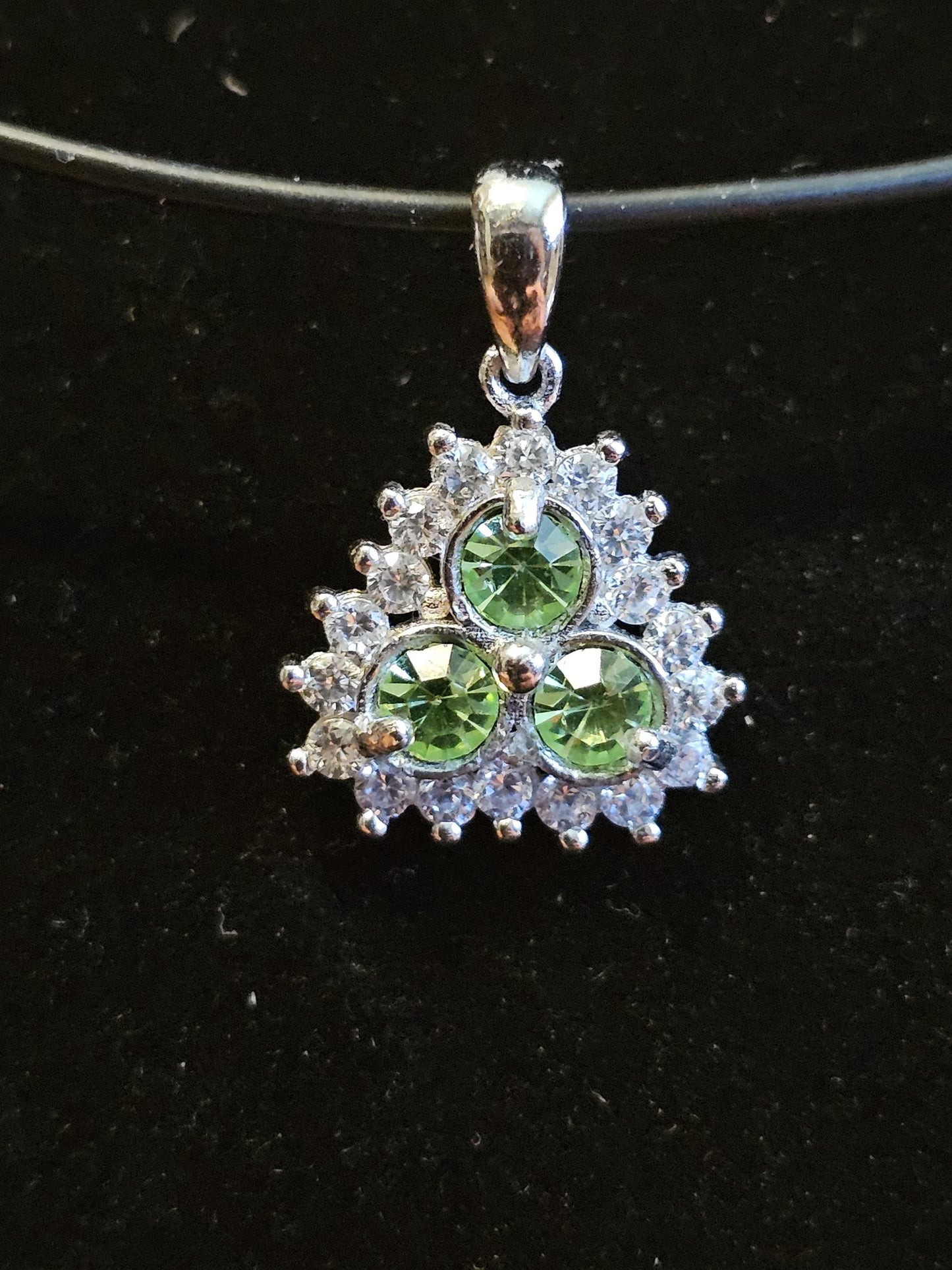 Uranium Glass Pendant new Sterling Silver with three vintage Round cut 4 mm vintage Uranium Glass stones glows under black / UV light