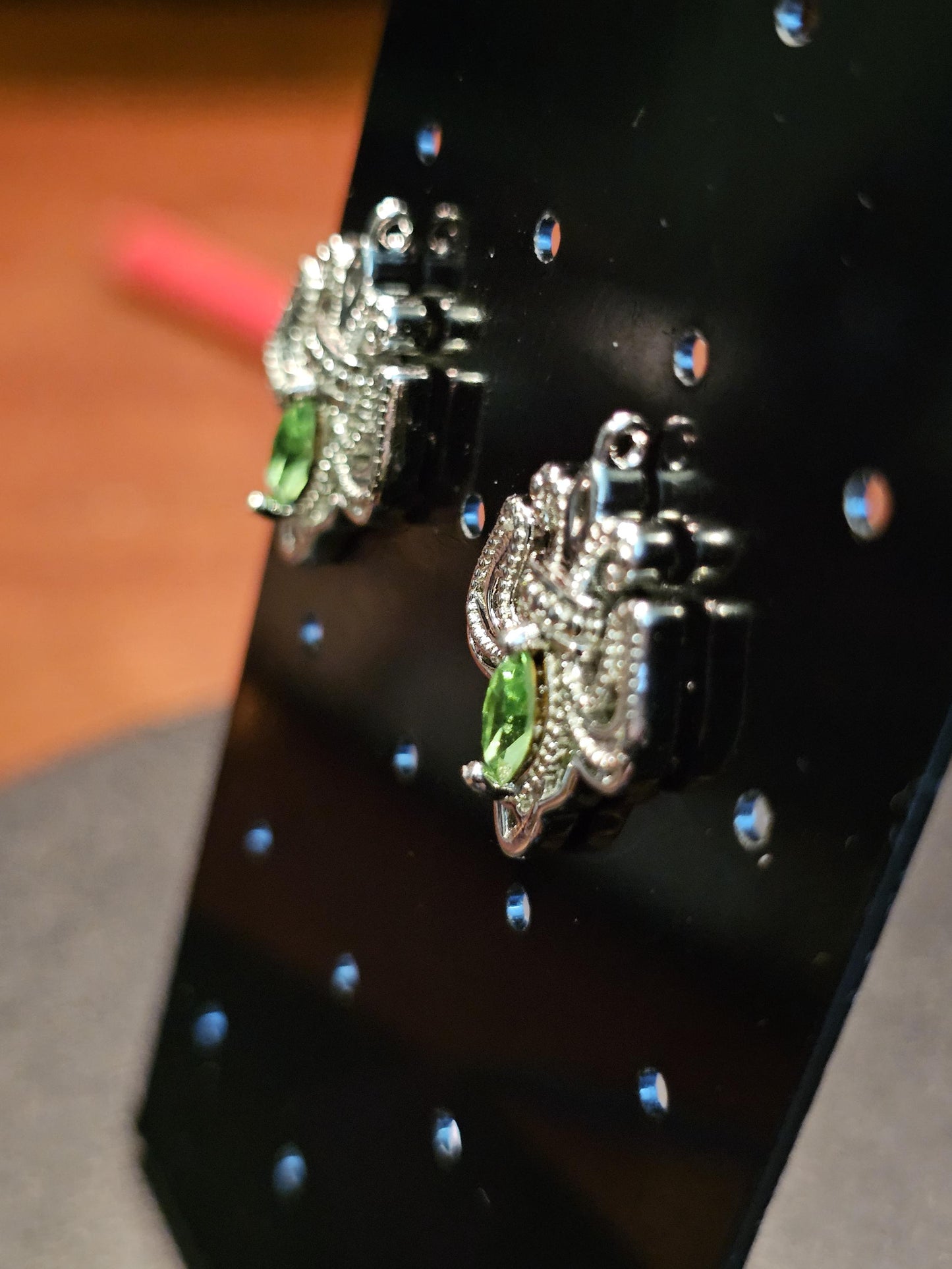 Uranium Glass Earrings in new Sterling Silver Fleur-De-Lis design with Vintage Uranium Glass stones that glow under black/UV light