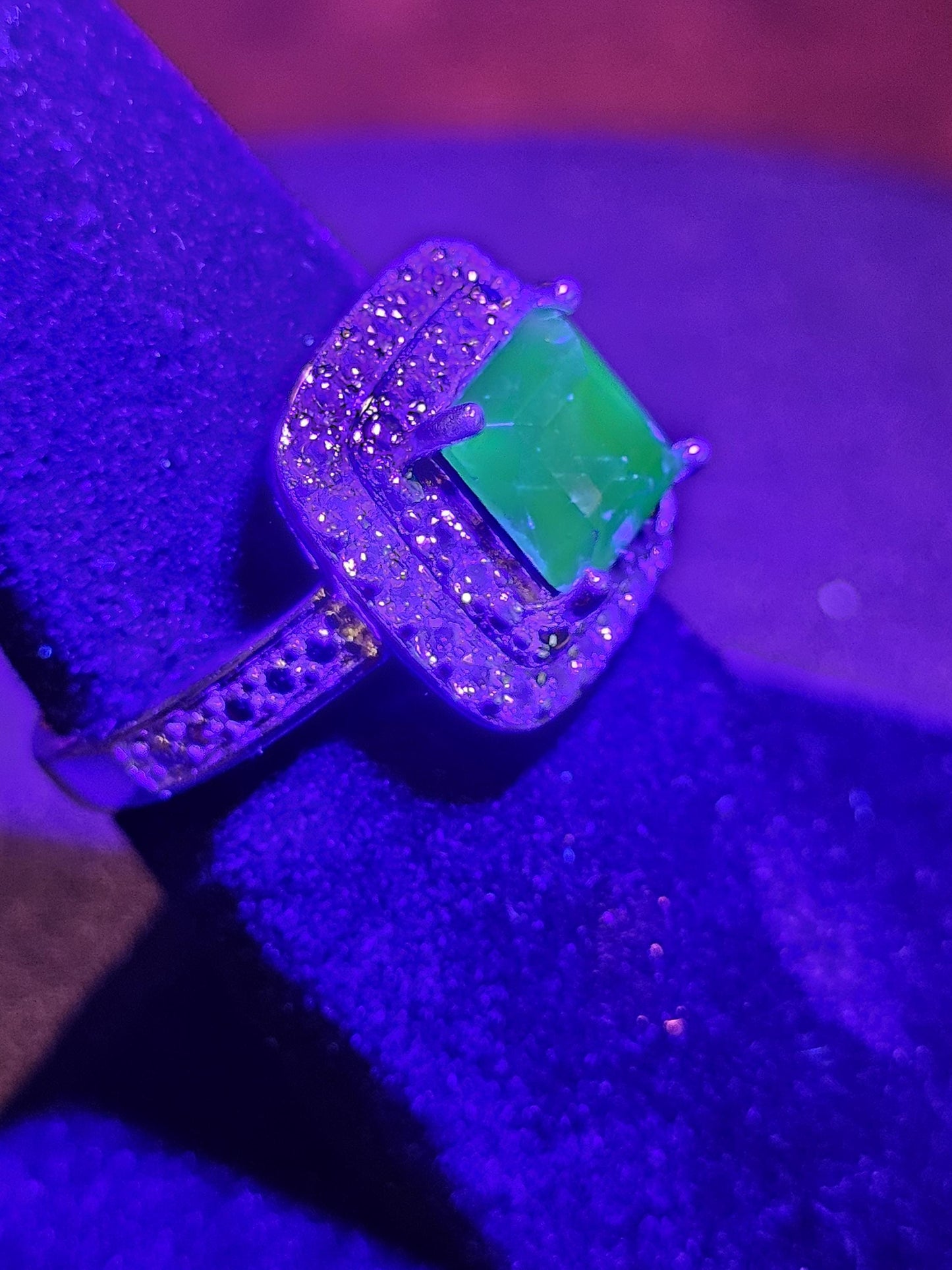 Uranium Glass Princess cut Ring size 4 to 10.5 Sterling Silver with super rare Blue Uranium glass stone that glows under black / UV light