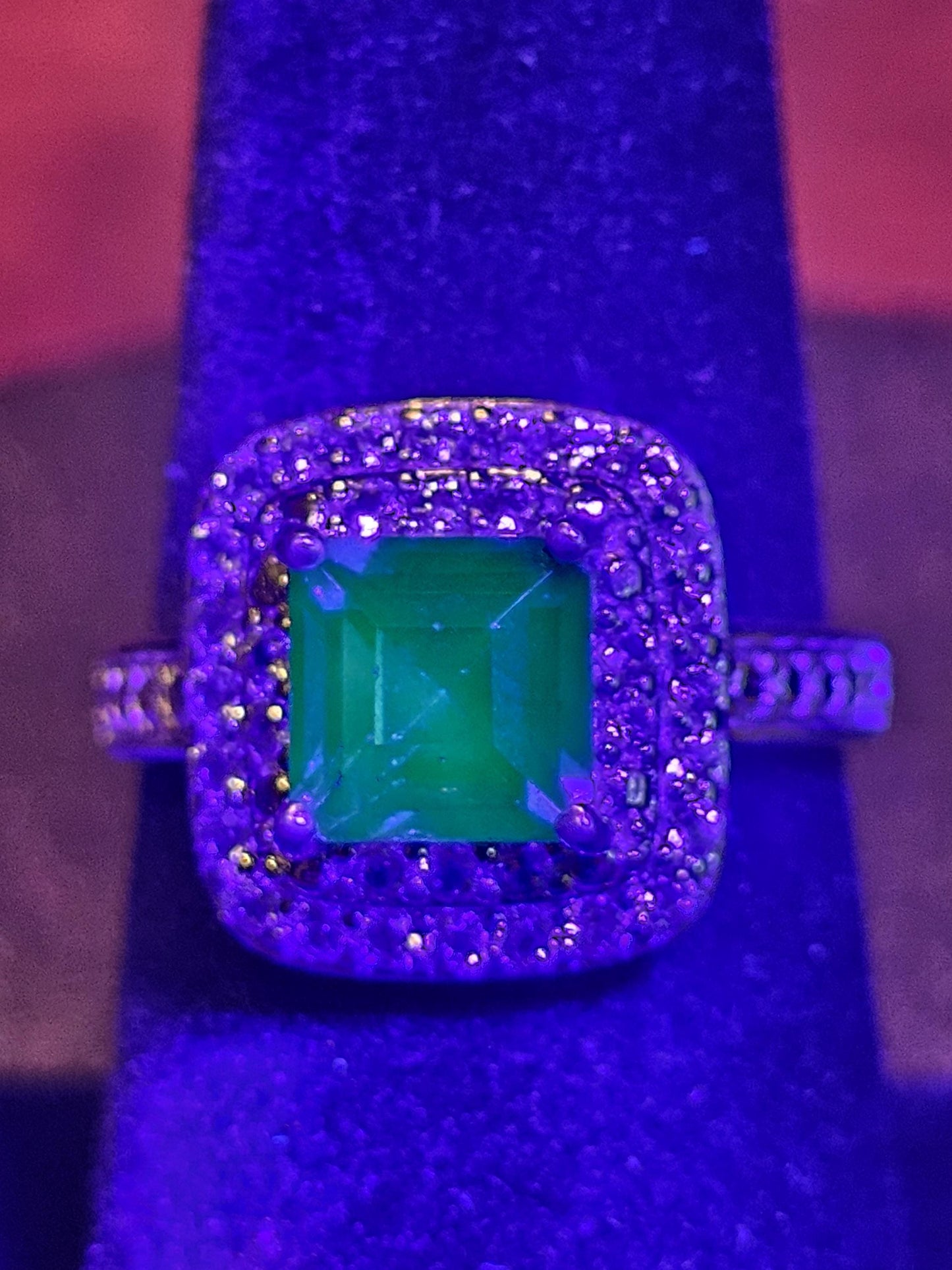 Uranium Glass Princess cut Ring size 4 to 10.5 Sterling Silver with super rare Blue Uranium glass stone that glows under black / UV light