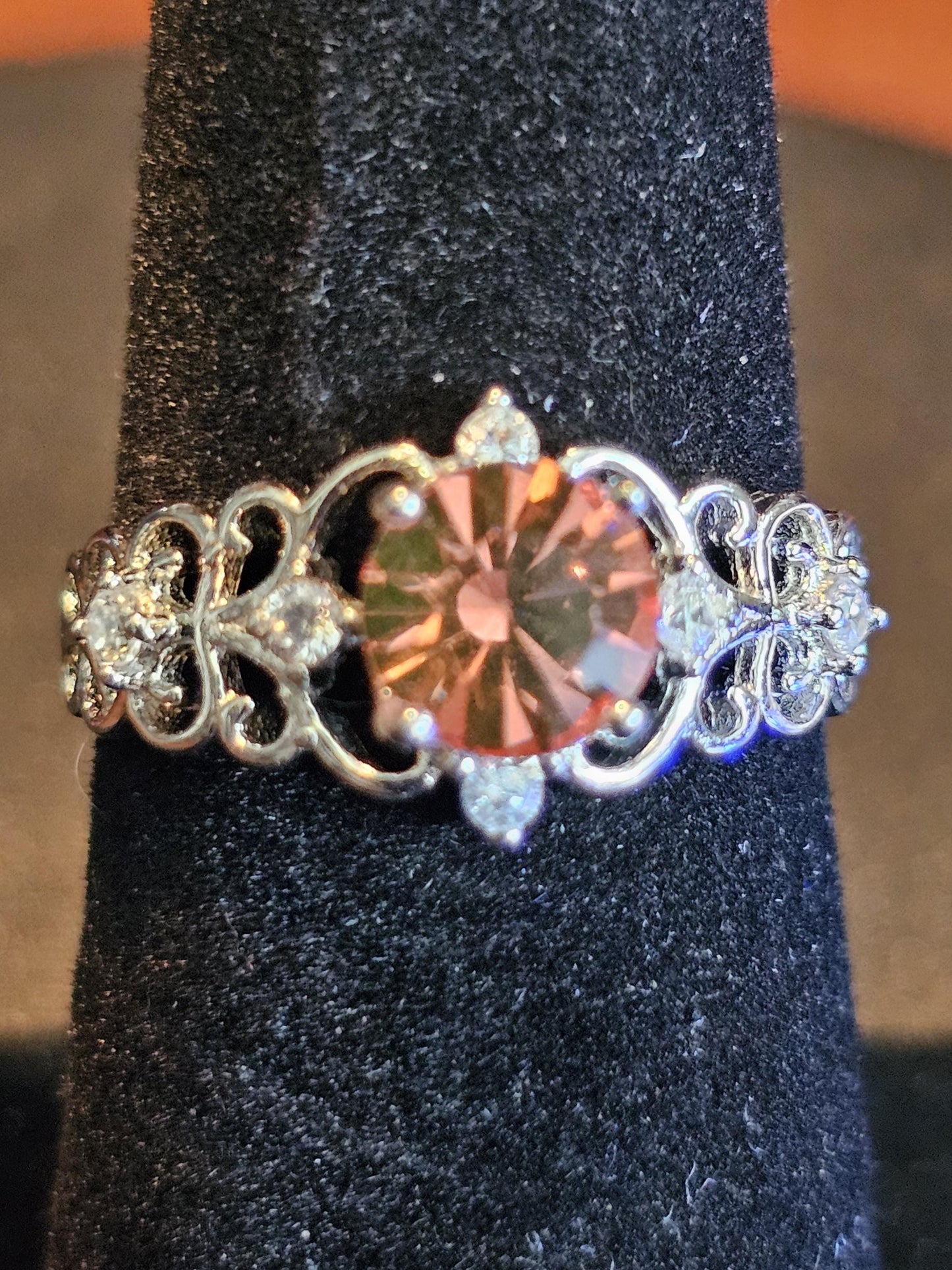 Uranium Glass Adjustable Ring new Sterling Silver with a rare vintage 6mm Pink Round cut Uranium glass stone that glows under black light