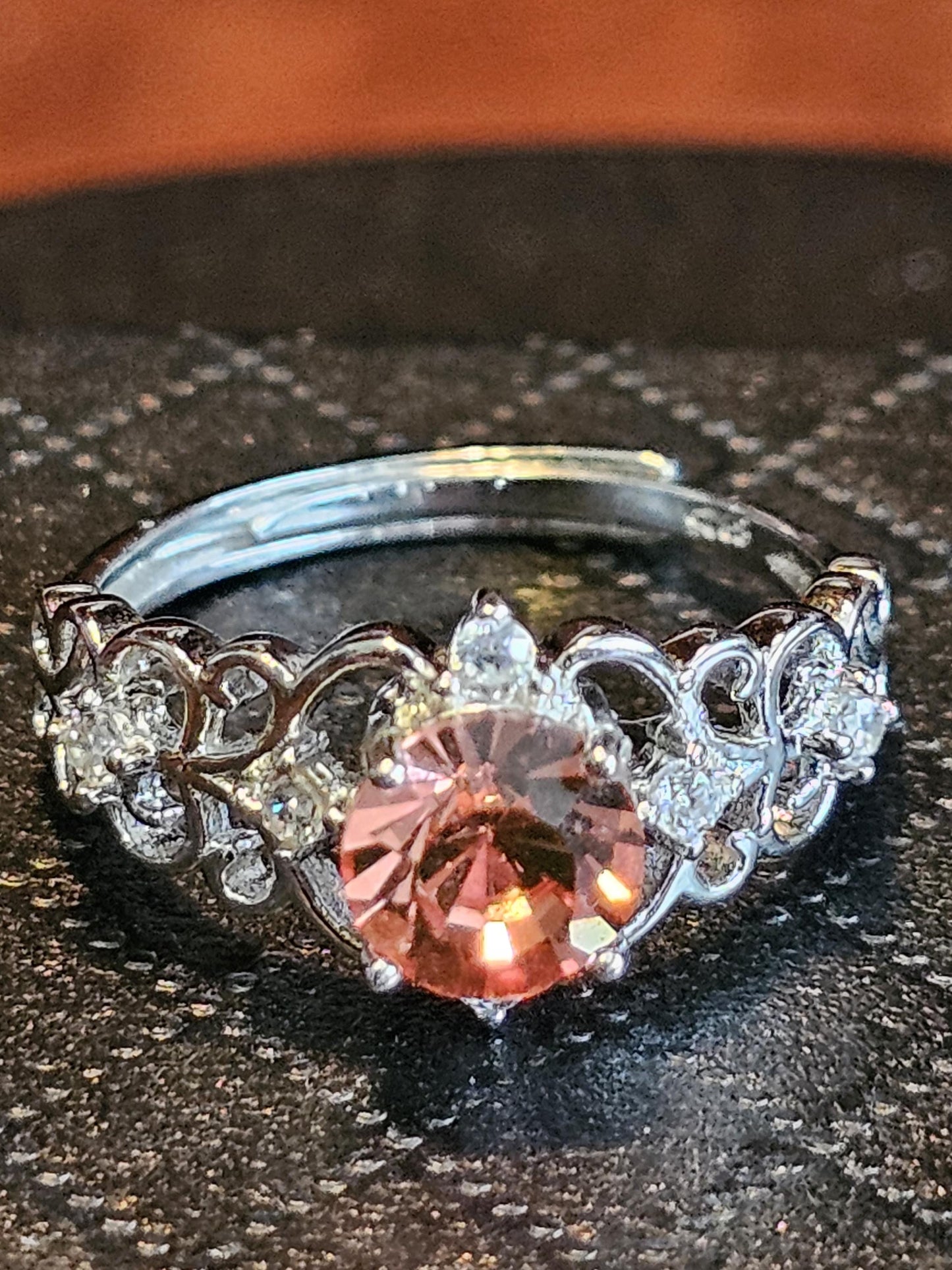 Uranium Glass Adjustable Ring new Sterling Silver with a rare vintage 6mm Pink Round cut Uranium glass stone that glows under black light