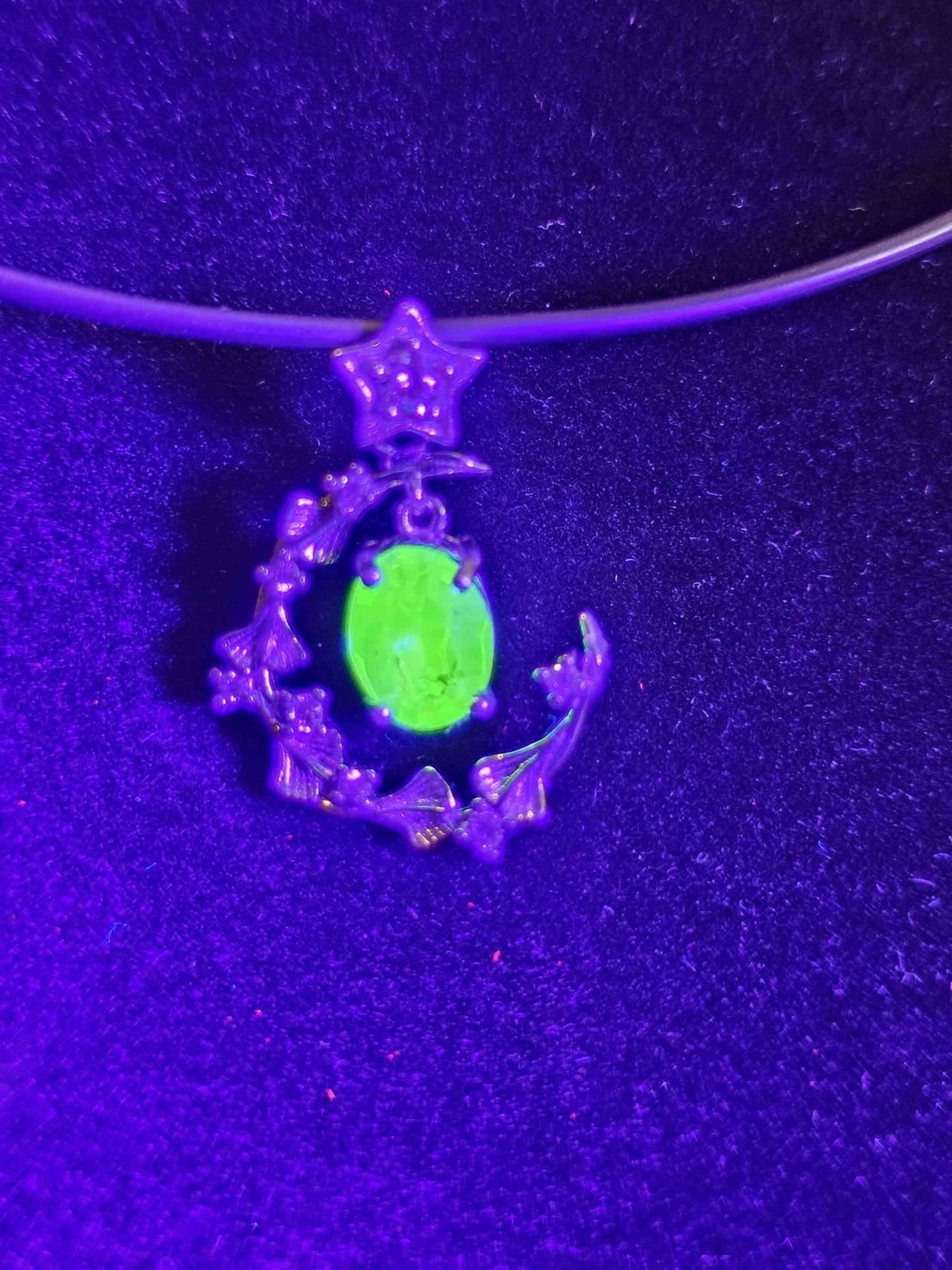 Uranium Glass Pendant in new Sterling Silver setting with a vintage 8x6 mm Oval cut Uranium Glass stone that glows under black / UV light