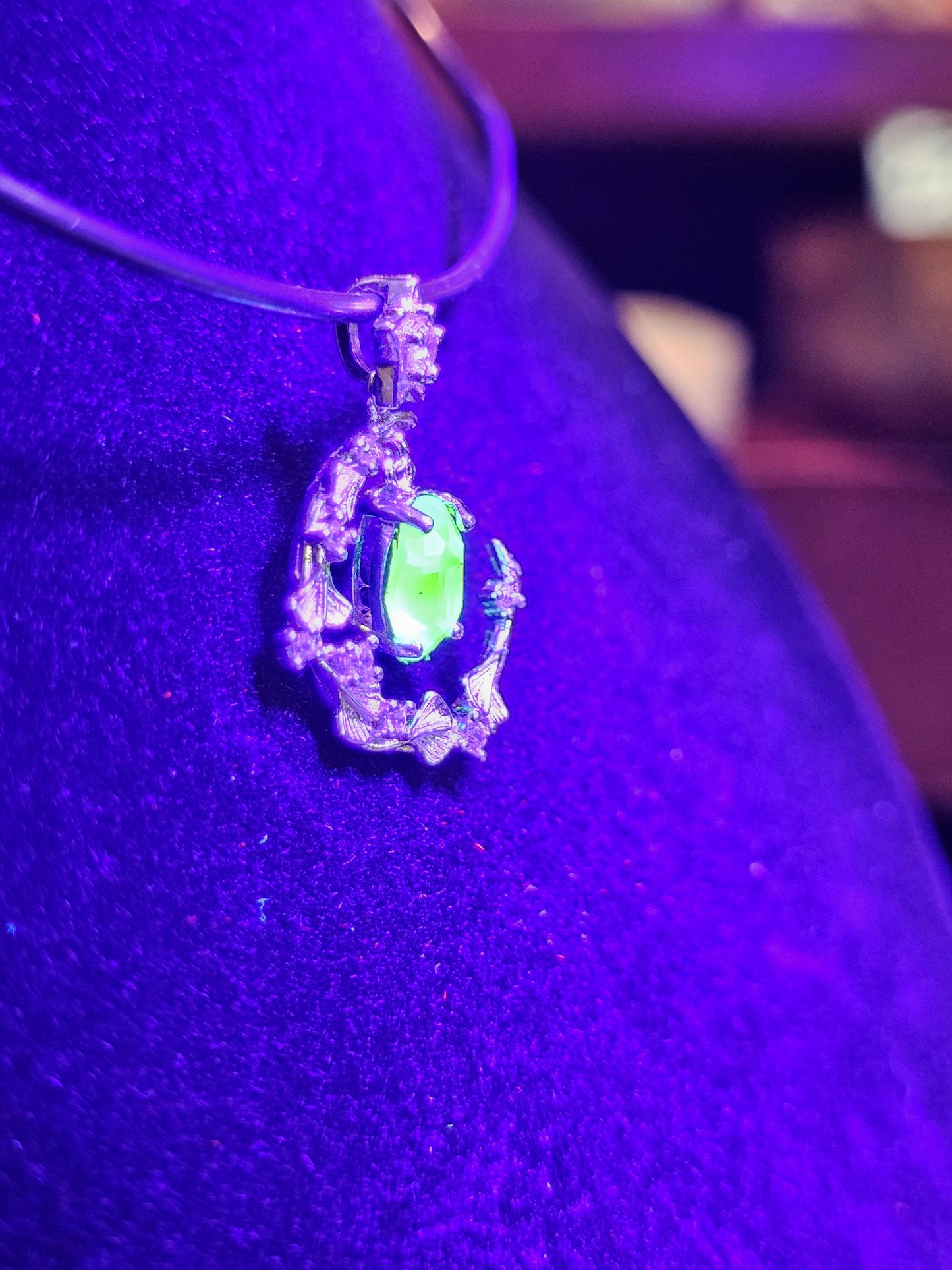 Uranium Glass Pendant in new Sterling Silver setting with a vintage 8x6 mm Oval cut Uranium Glass stone that glows under black / UV light
