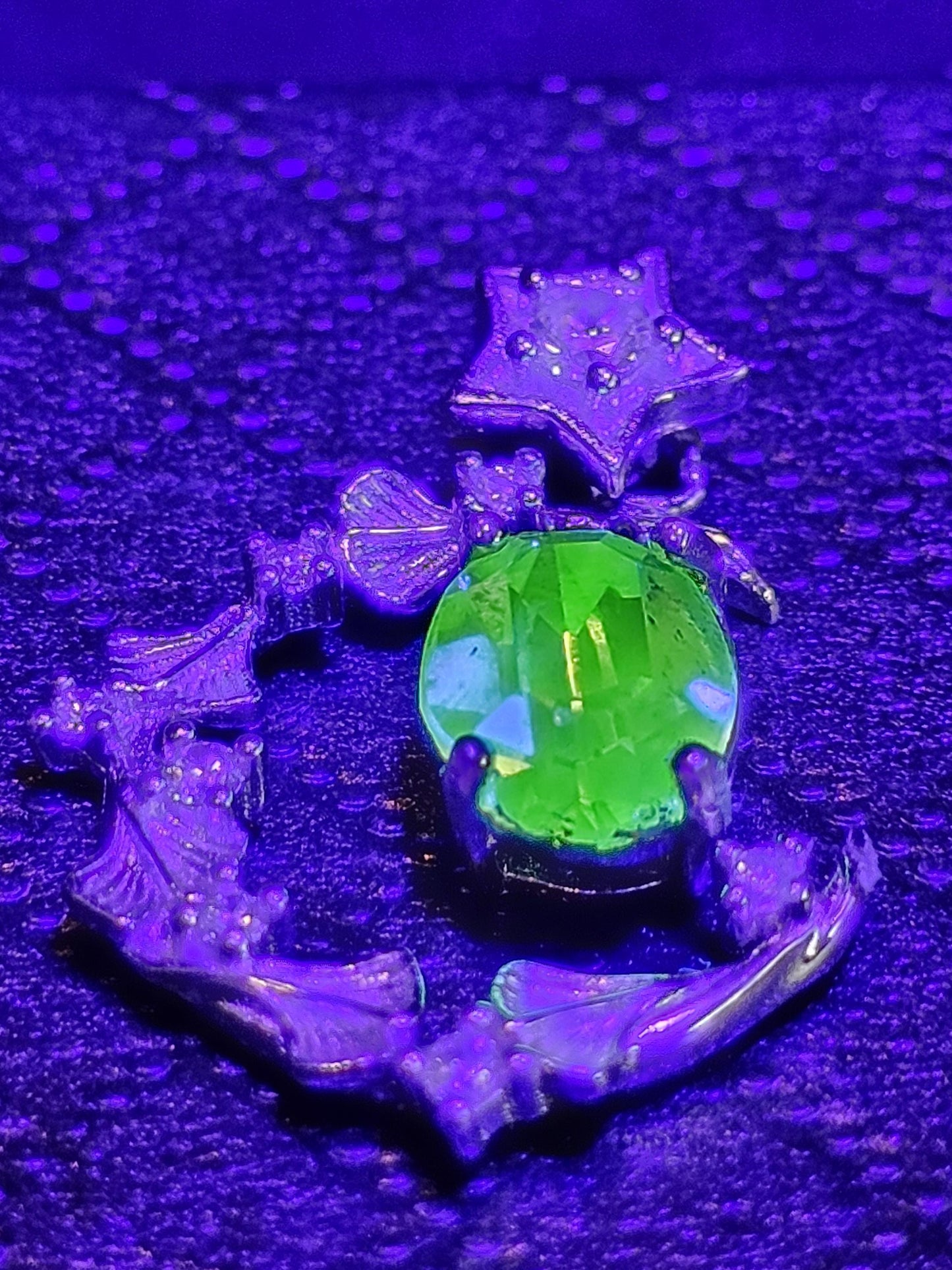 Uranium Glass Pendant in new Sterling Silver setting with a vintage 8x6 mm Oval cut Uranium Glass stone that glows under black / UV light