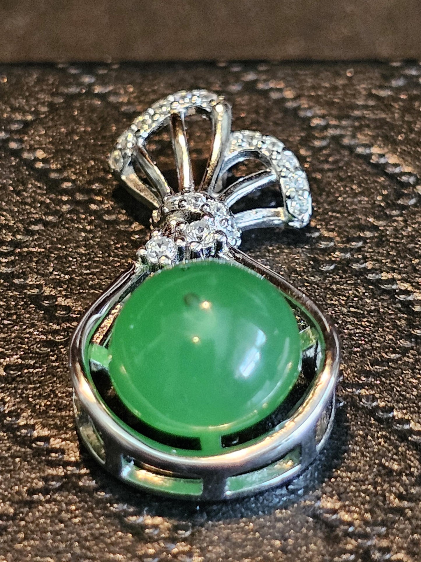 Uranium Glass pendant, new Sterling Silver with a vintage rare dark Green Round top Uranium glass stone that glows under black light