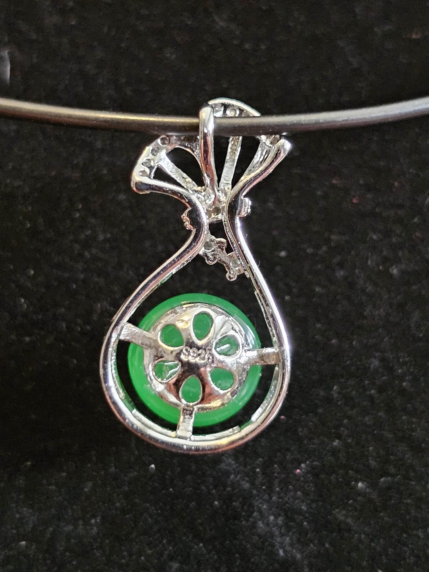 Uranium Glass pendant, new Sterling Silver with a vintage rare dark Green Round top Uranium glass stone that glows under black light