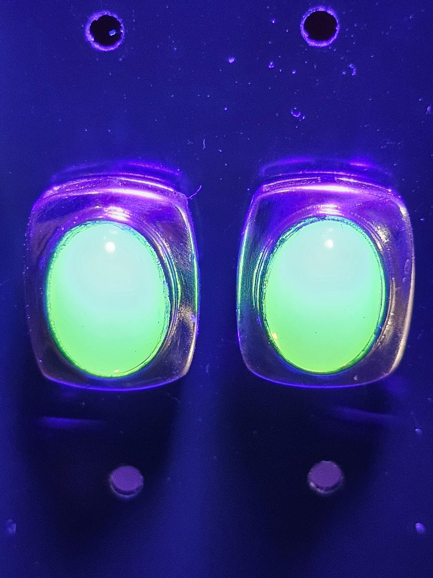 Uranium Glass Earrings Bezel mount in new Sterling Silver with Vintage Oval cut Uranium Glass stones that glow under black/UV light