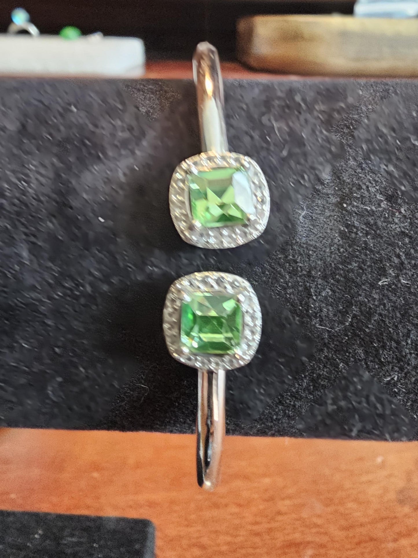 Uranium Glass Bracelet new Sterling Silver with a vintage Uranium glass Princess cut stones that glows under black / UV light