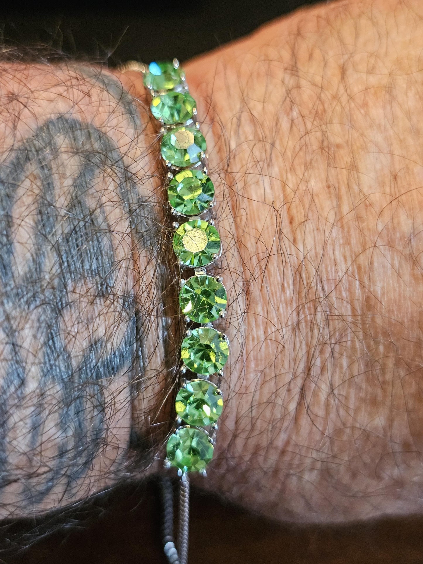 Uranium Glass Bracelet new Sterling Silver with 9 vintage Uranium glass Round cut stones in 6 mm that glow under black / UV light.