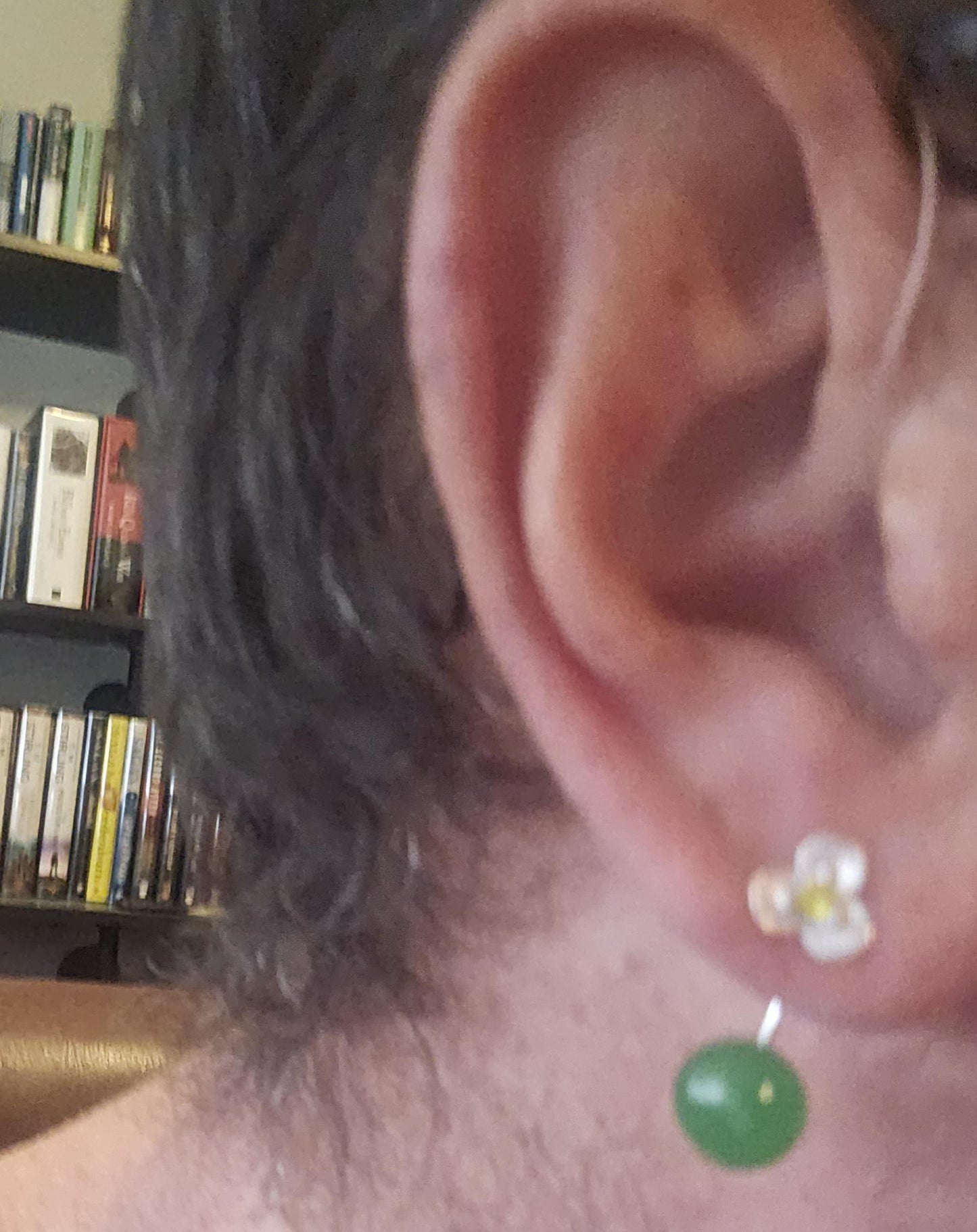Uranium Glass Earrings with Vintage Dark Green 9 mm round cut Uranium Glass stones in new Sterling Silver that glow under black/UV light