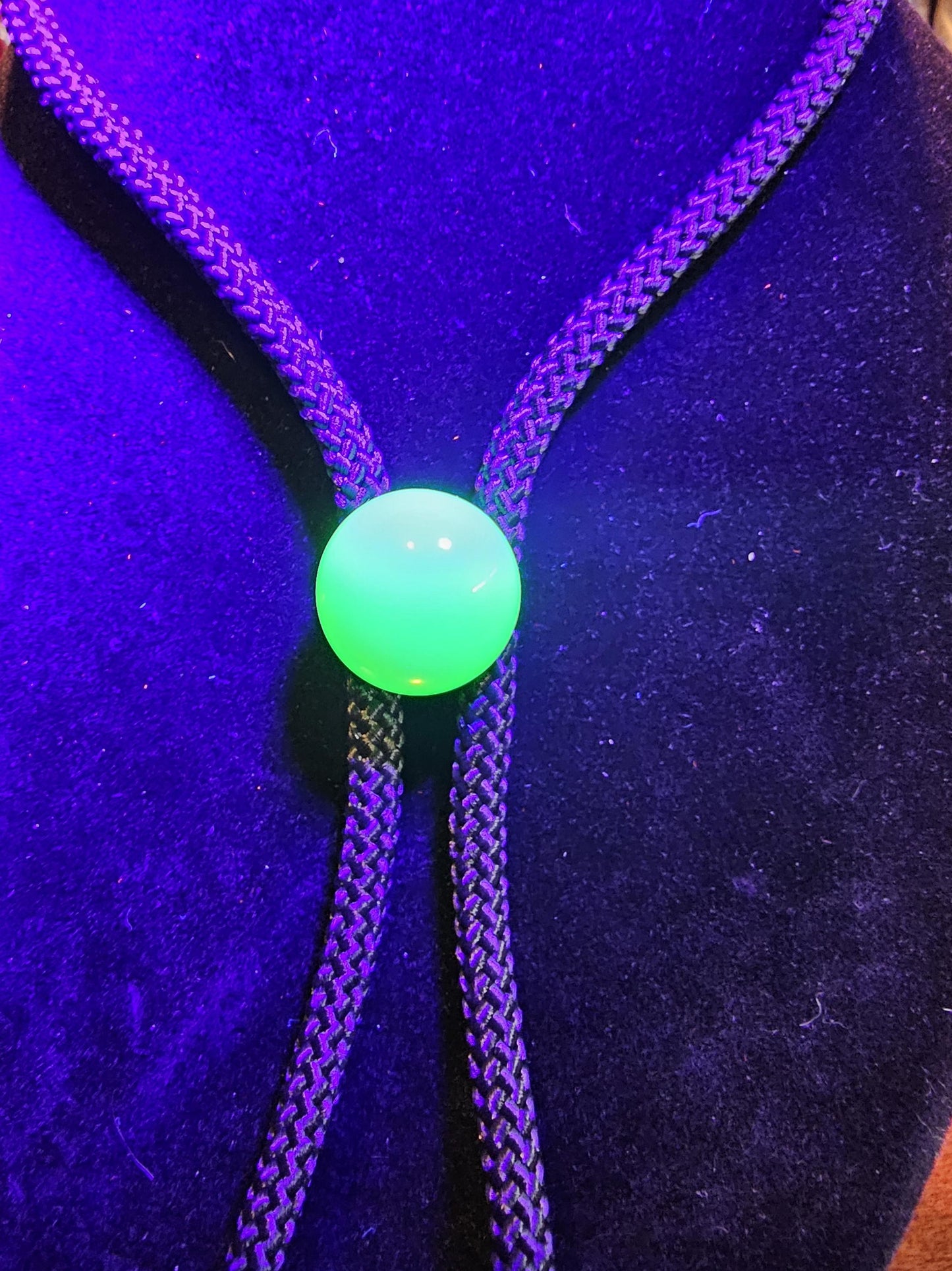 Uranium Glass Bolo Tie Opal or Green 18 mm Round cut Round top Cabochon cut vintage Uranium Glass stone that glows under black / UV light
