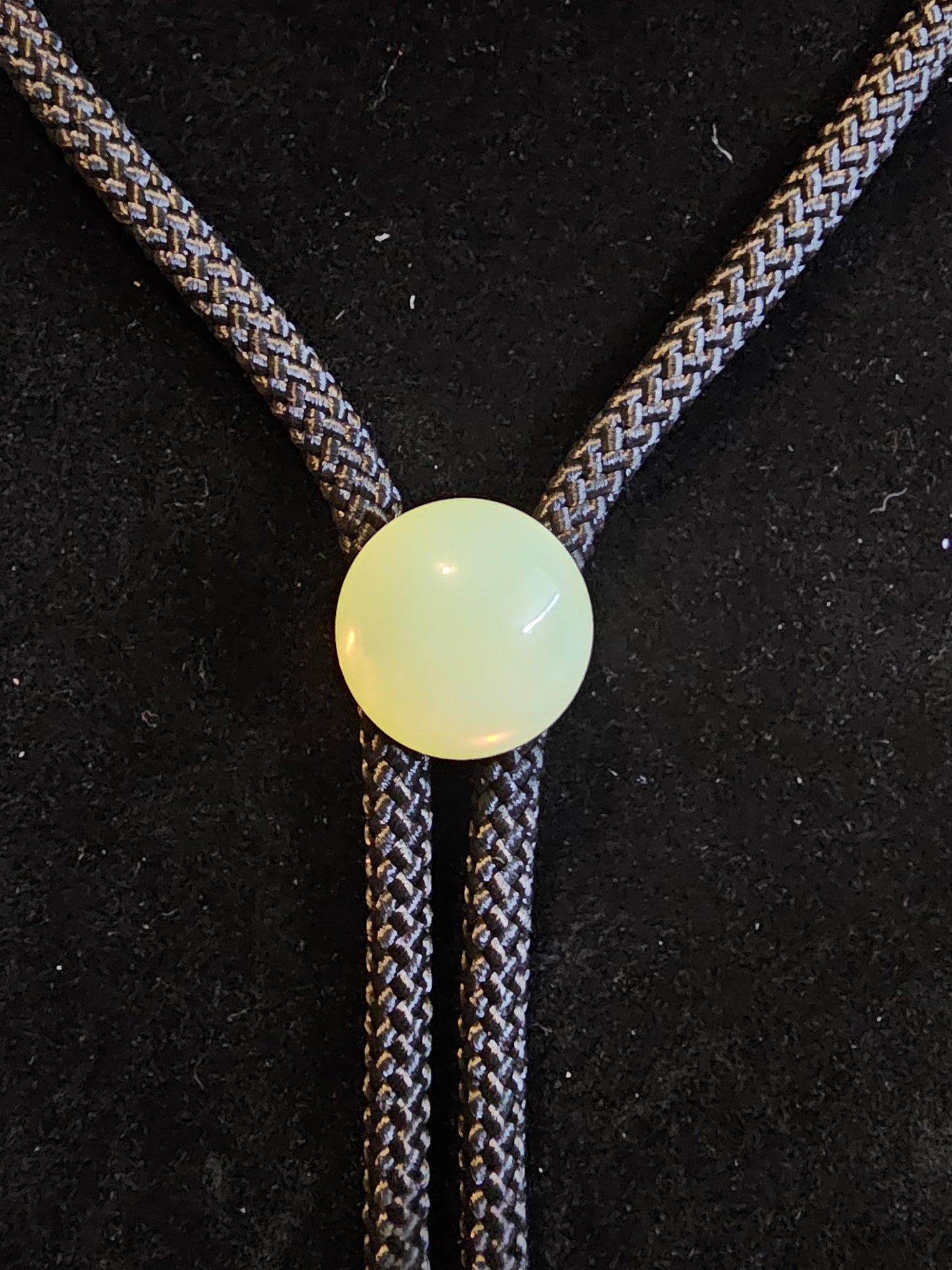 Uranium Glass Bolo Tie Opal or Green 18 mm Round cut Round top Cabochon cut vintage Uranium Glass stone that glows under black / UV light