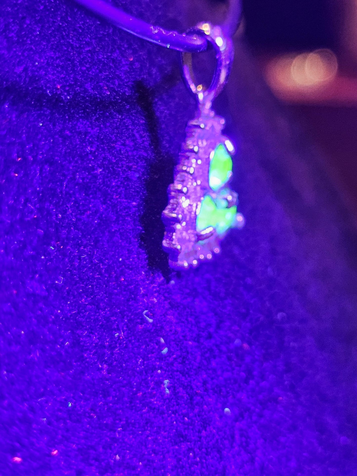 Uranium Glass Pendant new Sterling Silver with three vintage Round cut 4 mm vintage Uranium Glass stones glows under black / UV light