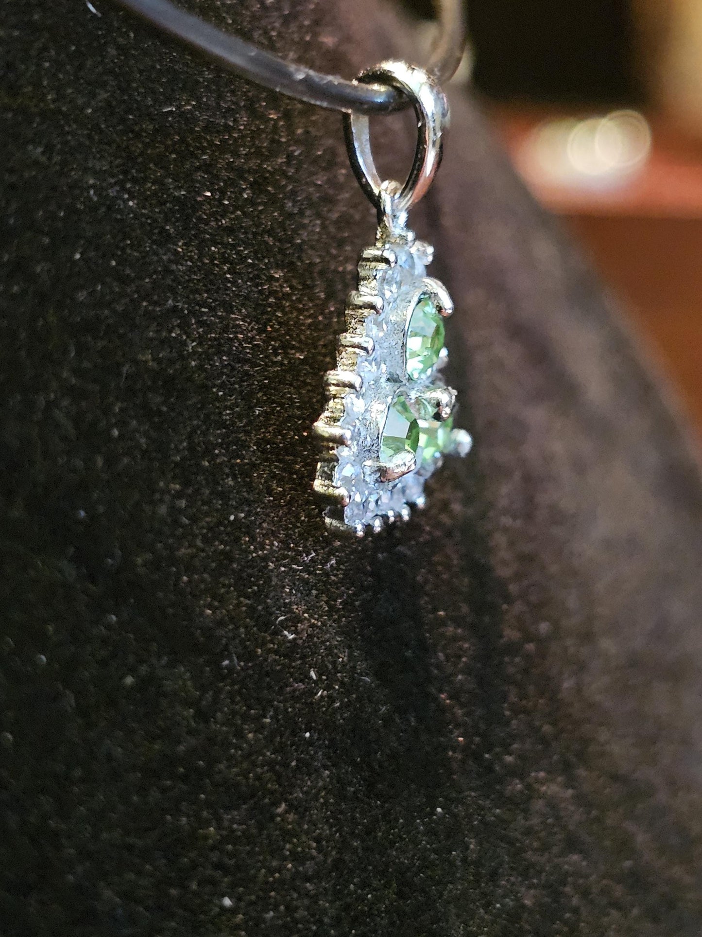 Uranium Glass Pendant new Sterling Silver with three vintage Round cut 4 mm vintage Uranium Glass stones glows under black / UV light