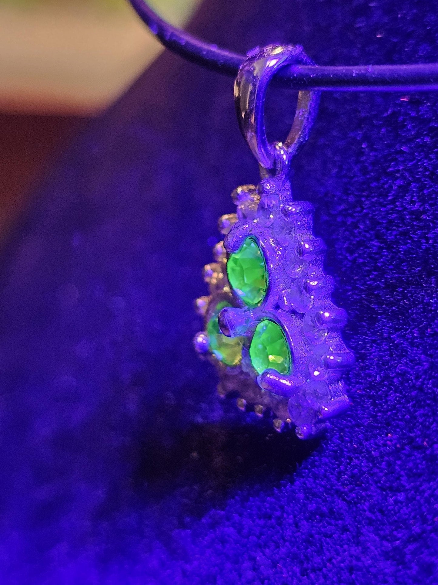 Uranium Glass Pendant new Sterling Silver with three vintage Round cut 4 mm vintage Uranium Glass stones glows under black / UV light
