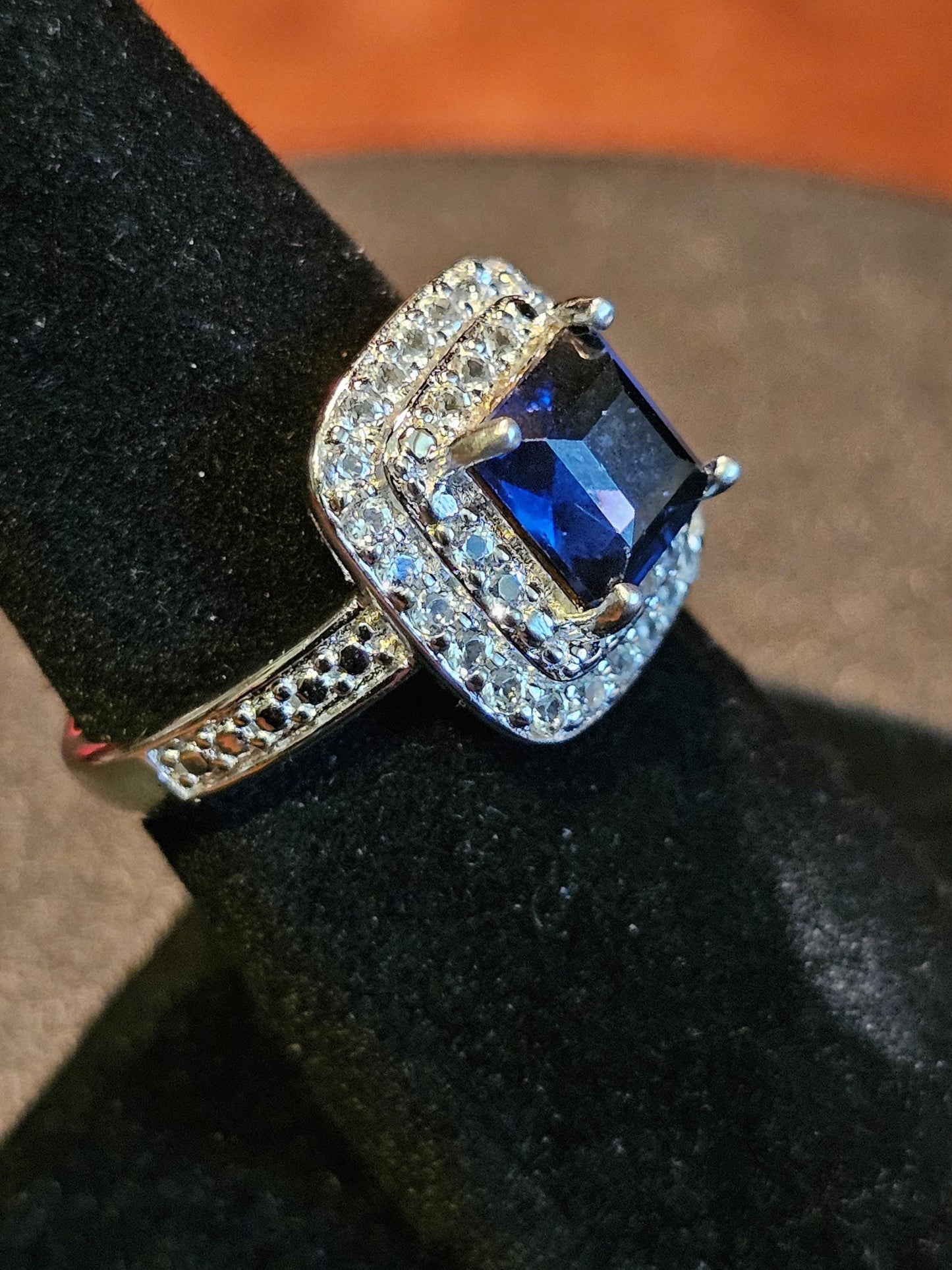 Uranium Glass Princess cut Ring size 4 to 10.5 Sterling Silver with super rare Blue Uranium glass stone that glows under black / UV light