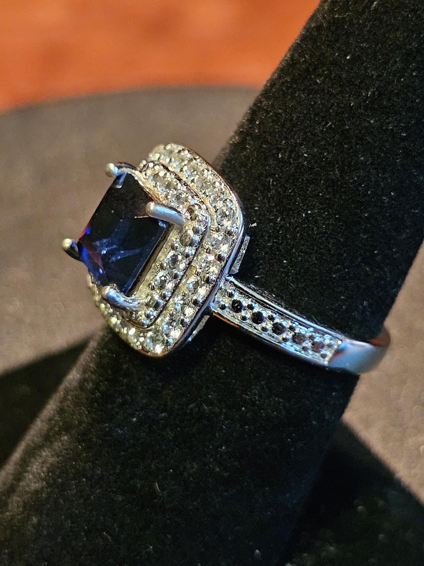 Uranium Glass Princess cut Ring size 4 to 10.5 Sterling Silver with super rare Blue Uranium glass stone that glows under black / UV light